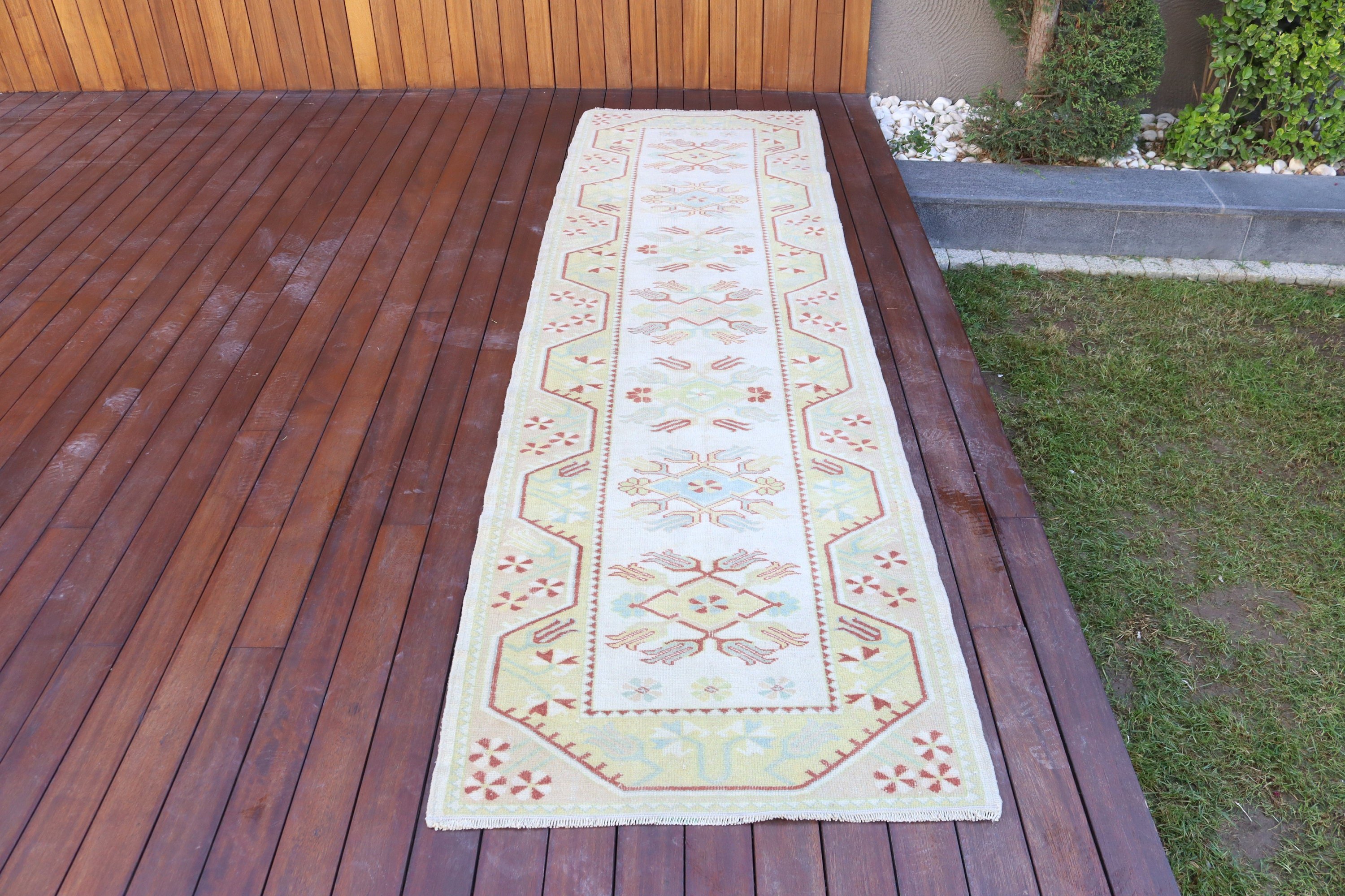 Vintage Halı, Türk Halıları, Dekoratif Halı, 2.7x9.2 ft Runner Halıları, Bej Oryantal Halılar, Geometrik Halılar, Vintage Runner Halıları, Fas Halısı