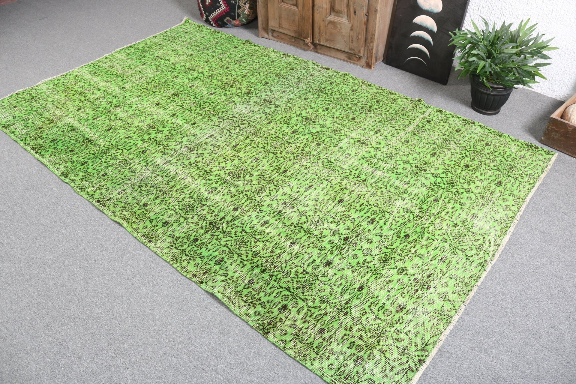 Vintage Rugs, Dining Room Rug, Green Handwoven Rug, Turkish Rugs, Living Room Rugs, Oushak Rug, Home Decor Rug, 5.1x8.6 ft Large Rugs