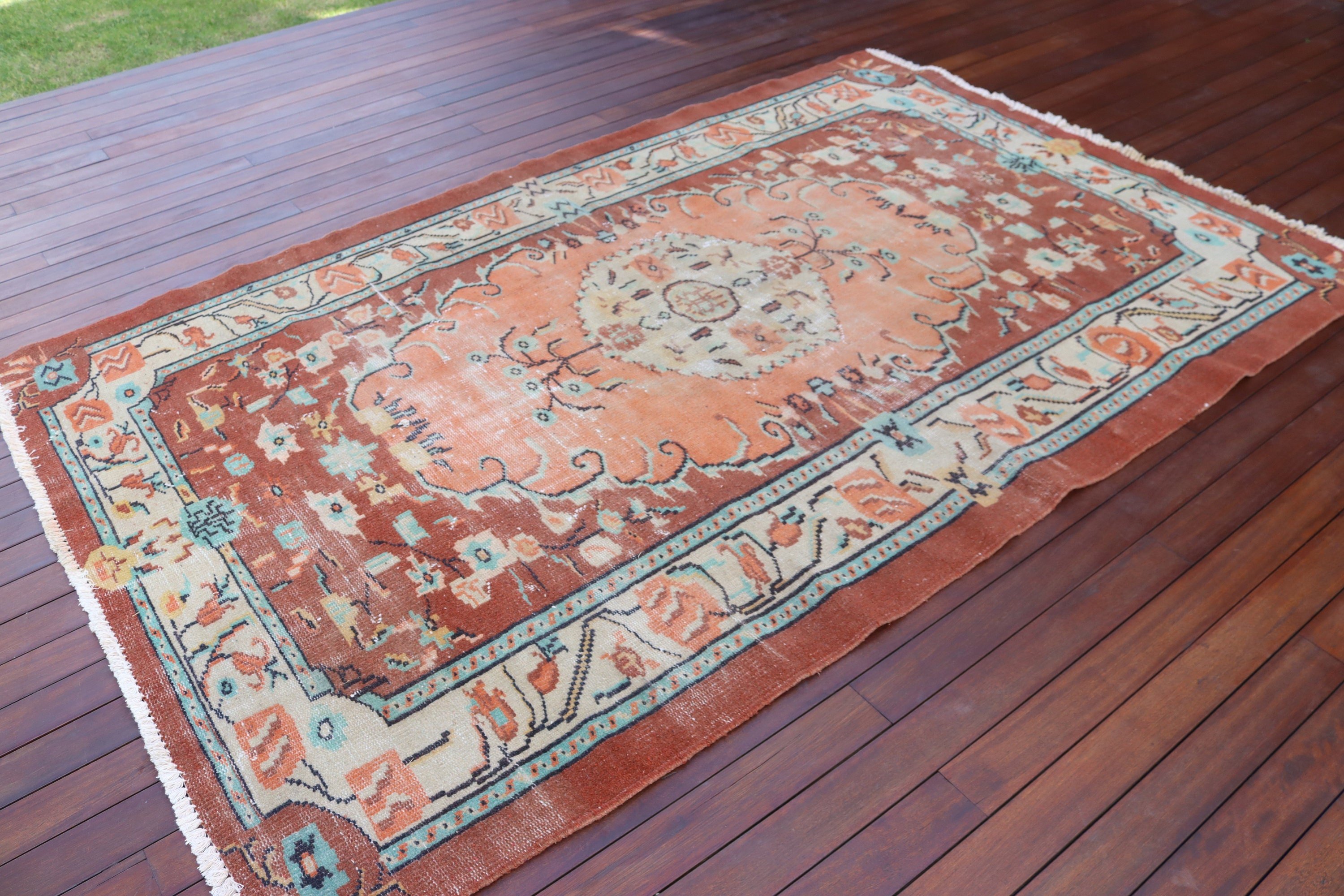 Açıklama Halıları, Vintage Halı, Türk Halıları, 5.8x8.6 ft Büyük Halı, Büyük Vintage Halı, Turuncu Ev Dekor Halıları, Yer Halısı, Büyük Boho Halıları