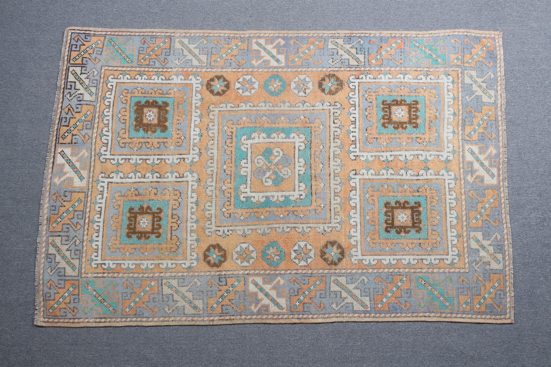 Mutfak Halısı, Yurt Halısı, 3.9x5.9 ft Accent Halı, Yün Halı, Turuncu Antika Halı, Çocuk Odası Halısı, Ev Dekorasyonu Halıları, Vintage Halılar, Türk Halısı