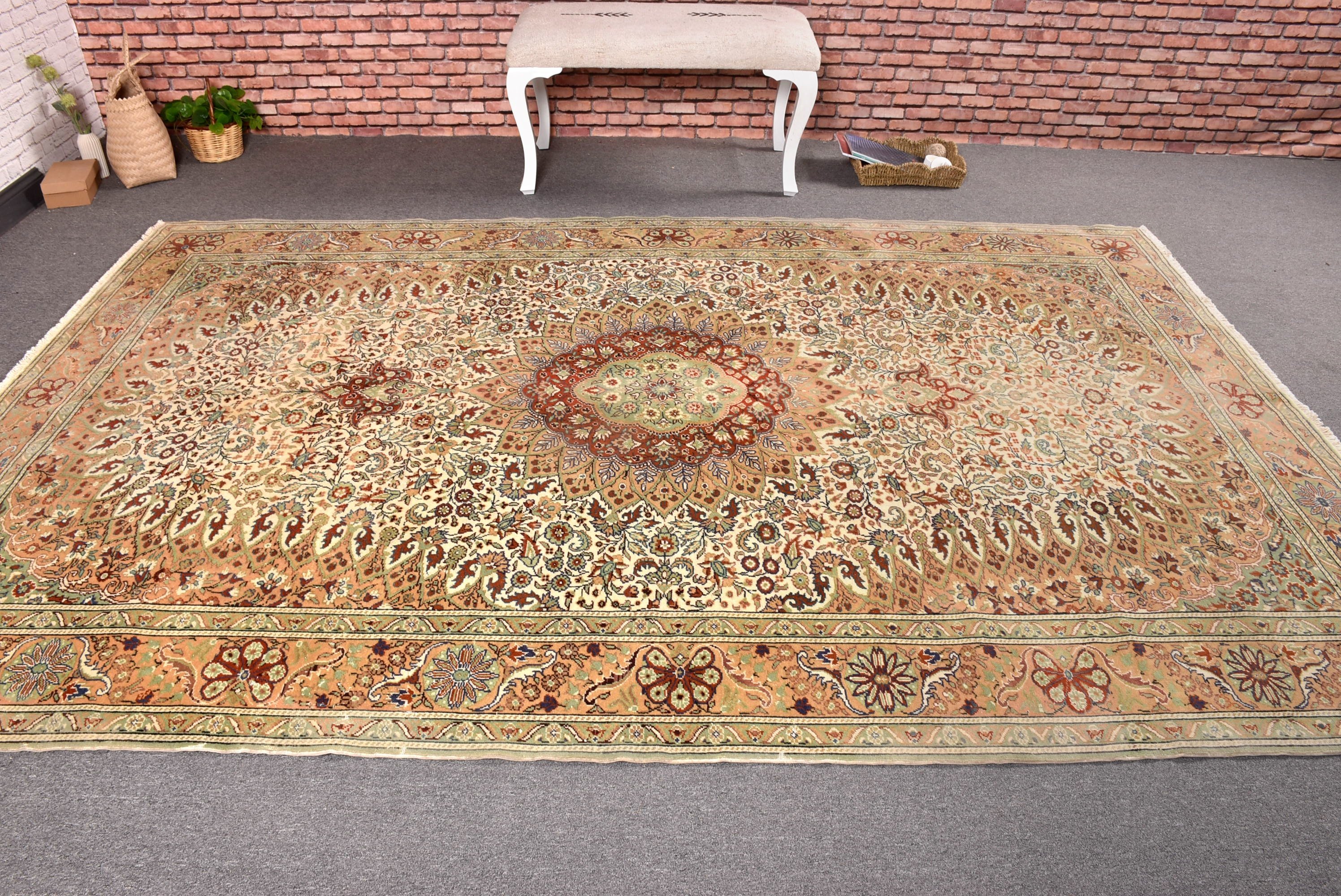 Büyük Vintage Halılar, Oturma Odası Halıları, Vintage Halı, Harika Halılar, 6.4x9.6 ft Büyük Halılar, Yeşil Oryantal Halılar, Türk Halıları