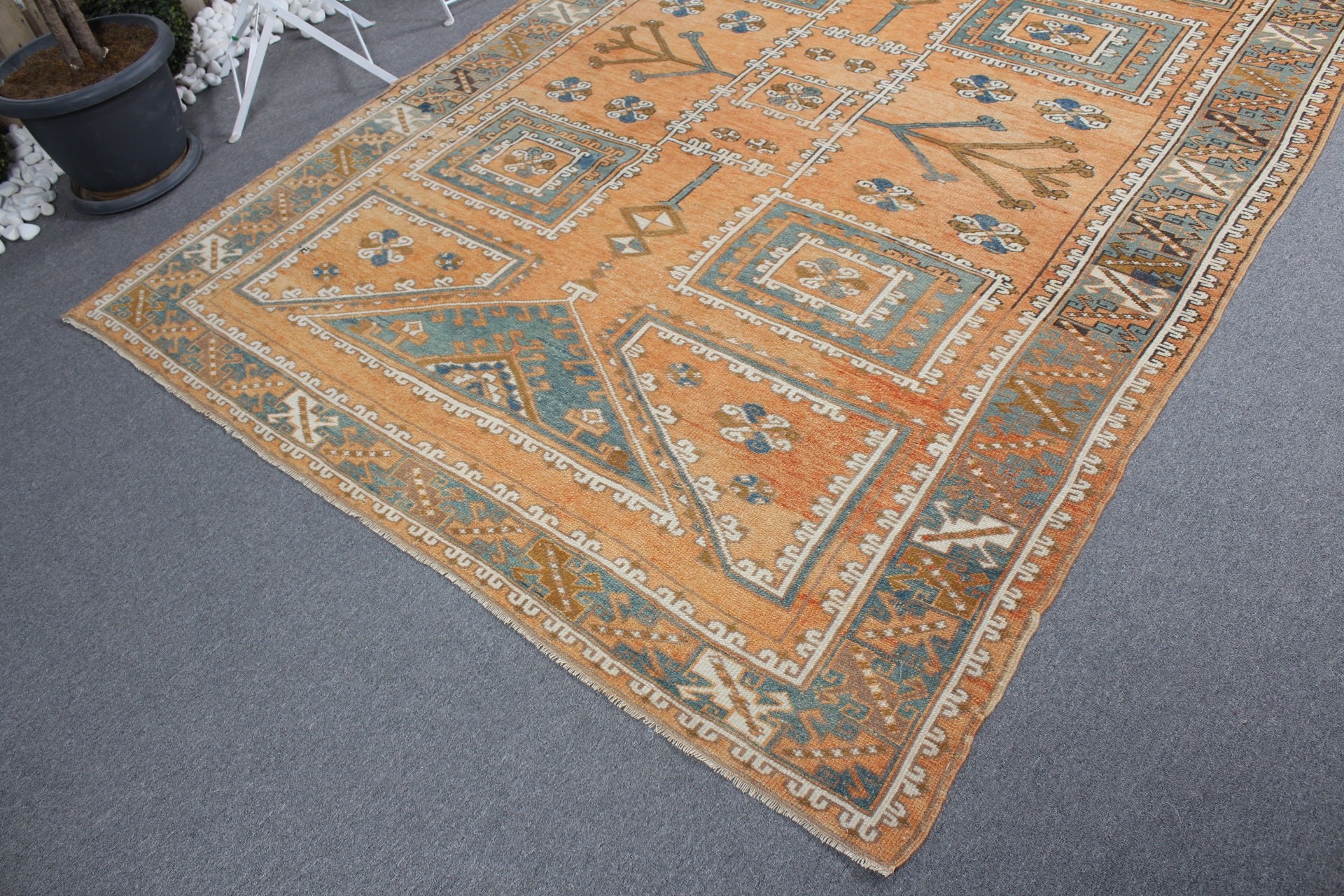 Turkish Rugs, Salon Rug, Rugs for Bedroom, Moroccan Rug, Orange Kitchen Rug, 6.4x9 ft Large Rug, Vintage Rug, Bedroom Rug, Floor Rug