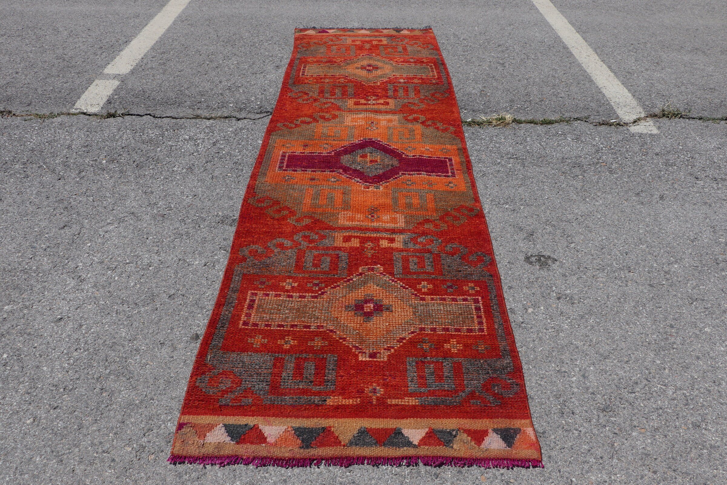 Turuncu Anadolu Halısı, Vintage Halılar, Türk Halısı, 3x10.3 ft Runner Halısı, Özel Halı, Koridor Halısı, Koridor Halısı, Anadolu Halıları