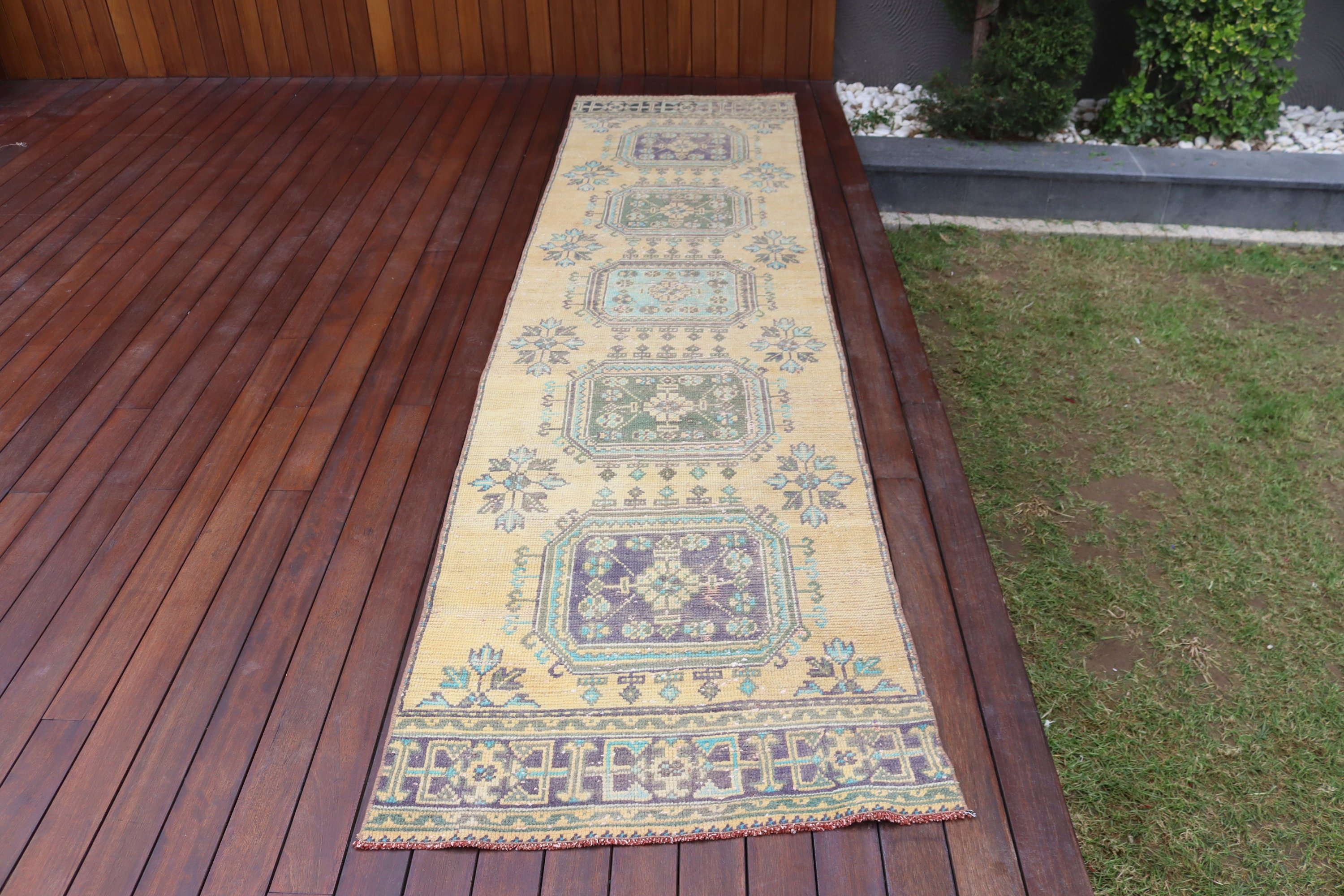 Hallway Rug, Yellow Cool Rug, Neutral Rugs, 2.7x10.6 ft Runner Rugs, Vintage Rug, Bedroom Rugs, Turkish Rugs, Long Runner Rugs, Outdoor Rug