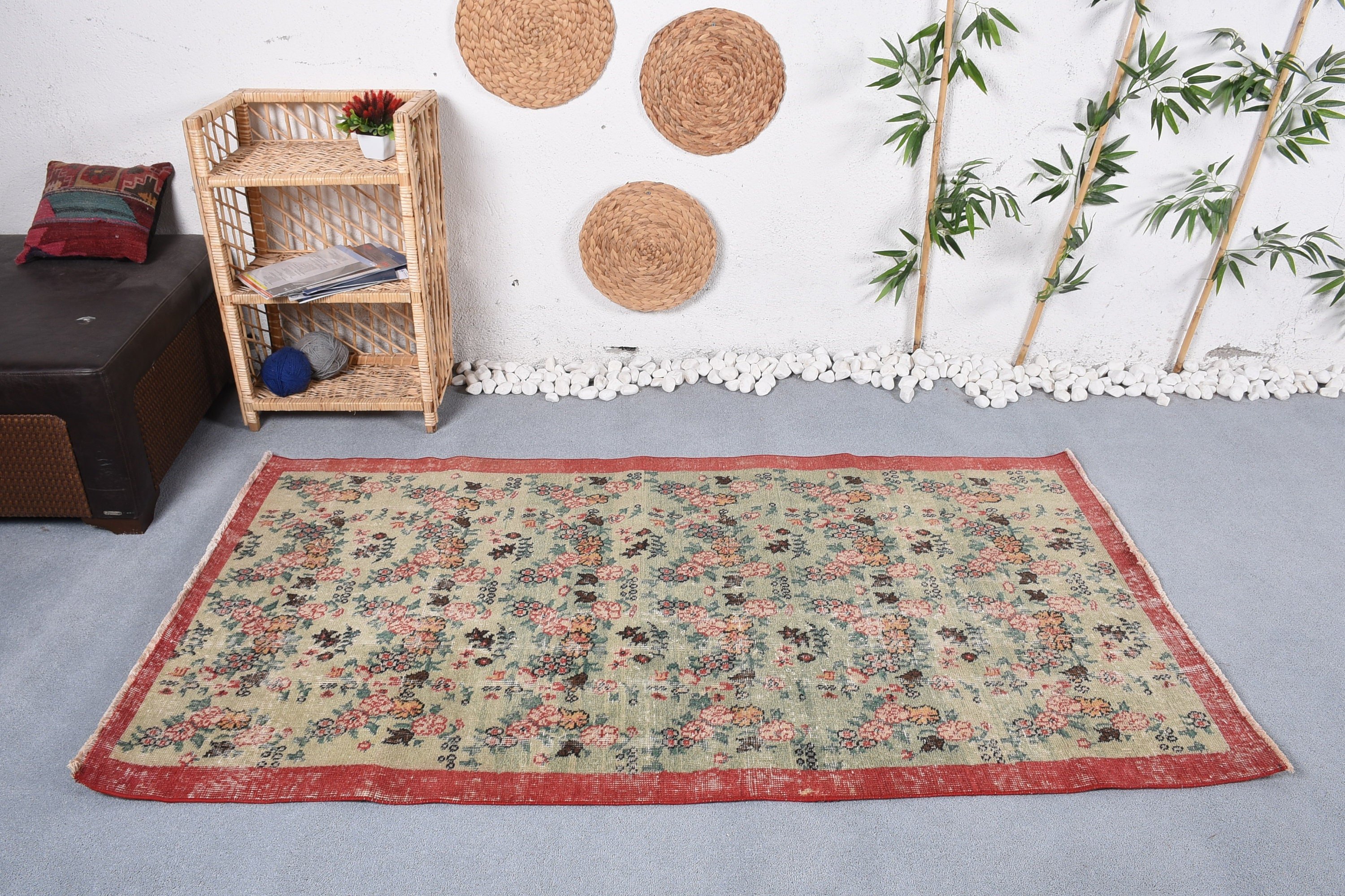 Anatolian Rugs, Nursery Rug, Vintage Rug, Turkish Rug, Retro Rug, Rugs for Kitchen, Green Bedroom Rugs, 3.6x6.5 ft Accent Rug