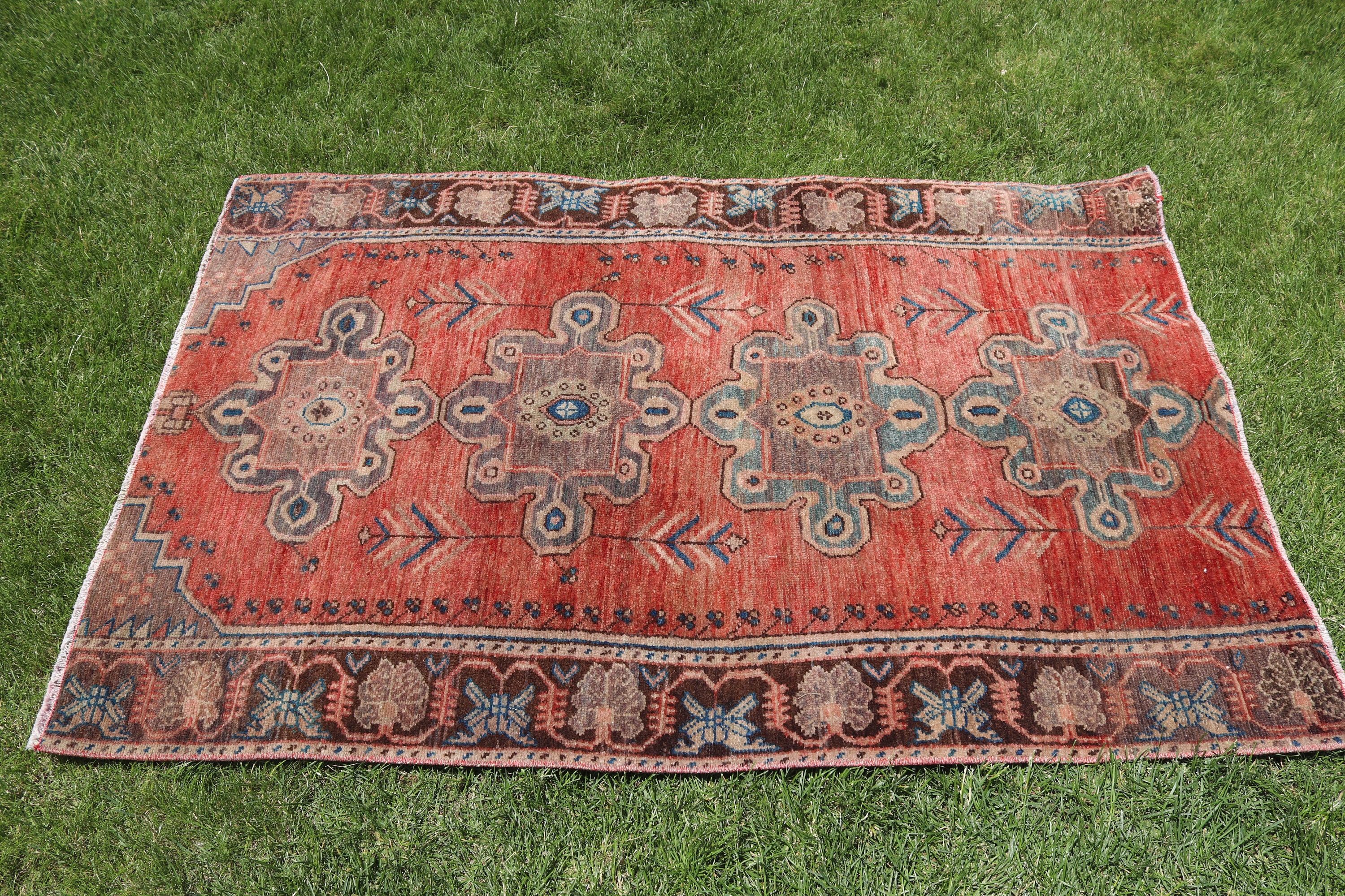 Turuncu Boho Halı, Açıklama Halıları, Duvara Asılı Halı, Küçük Boho Halıları, Vintage Halılar, Türk Halısı, 3.1x4.7 ft Küçük Halılar, Nötr Halılar