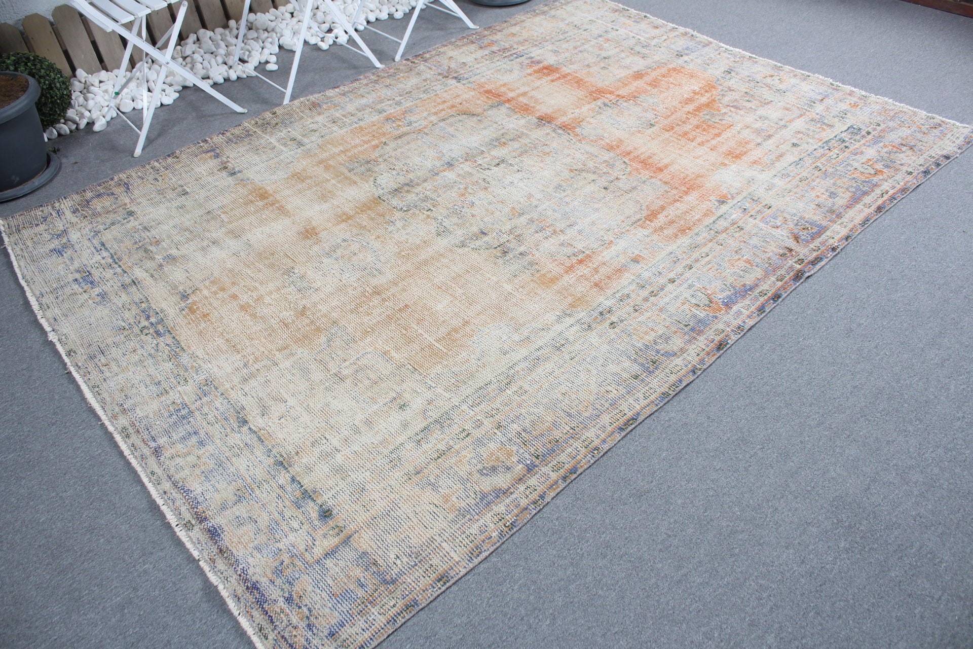 Office Rug, Vintage Rug, Turkish Rug, Living Room Rugs, Salon Rugs, 6.3x8.4 ft Large Rug, Home Decor Rug, Orange Cool Rug