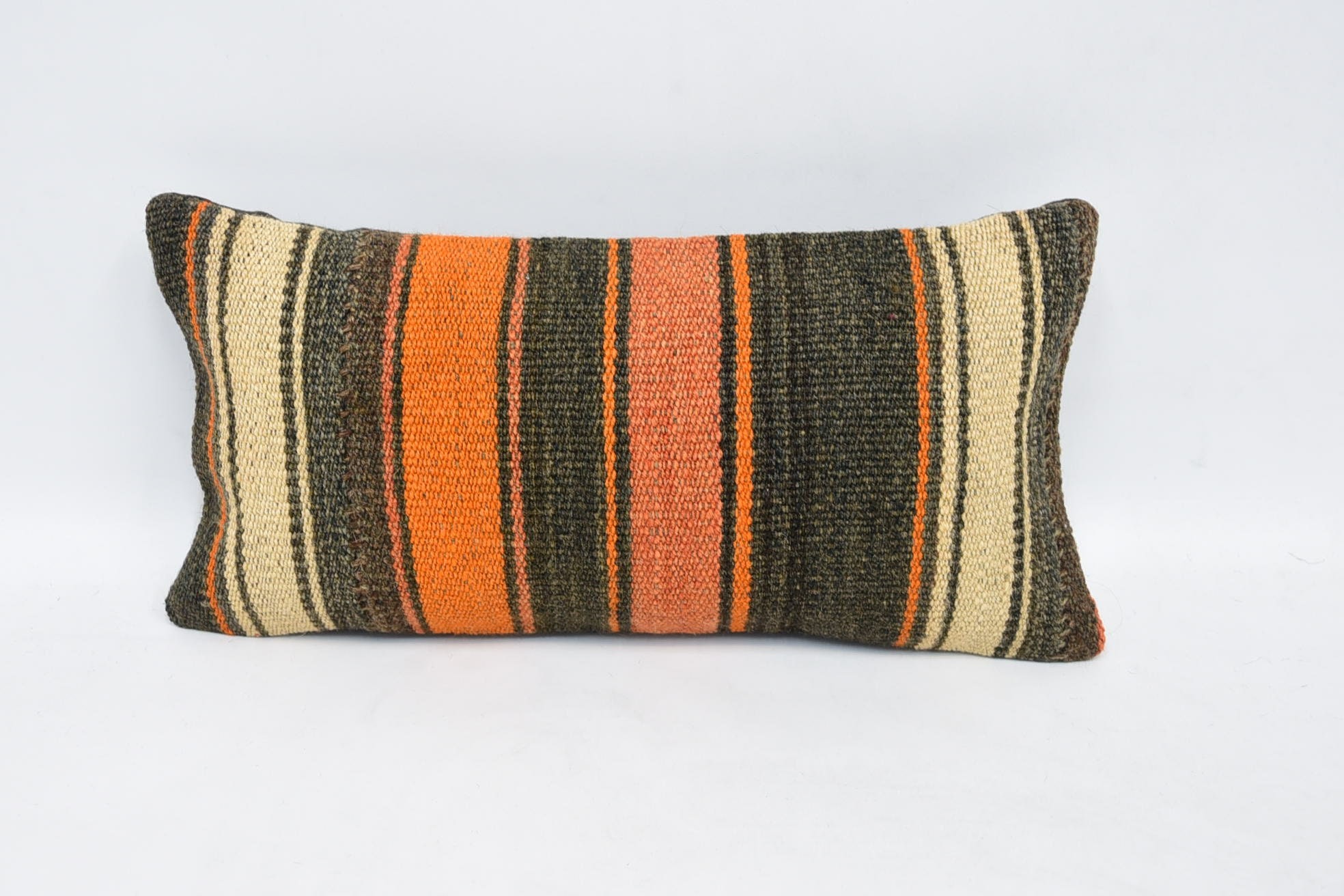 Muted Pillow Cover, Interior Designer Pillow, 8"x16" Brown Cushion Case, Boho Pillow, Turkish Kilim Pillow, Ikat Cushion Cover