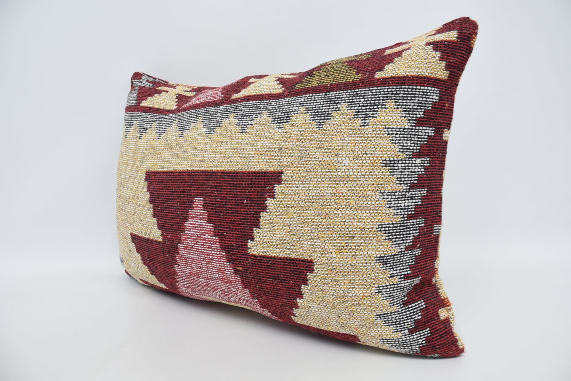 Ethnical Kilim Rug Pillow, 16"x24" Yellow Cushion, Kilim Pillow Cover, Authentic Cushion Case, Interior Designer Pillow