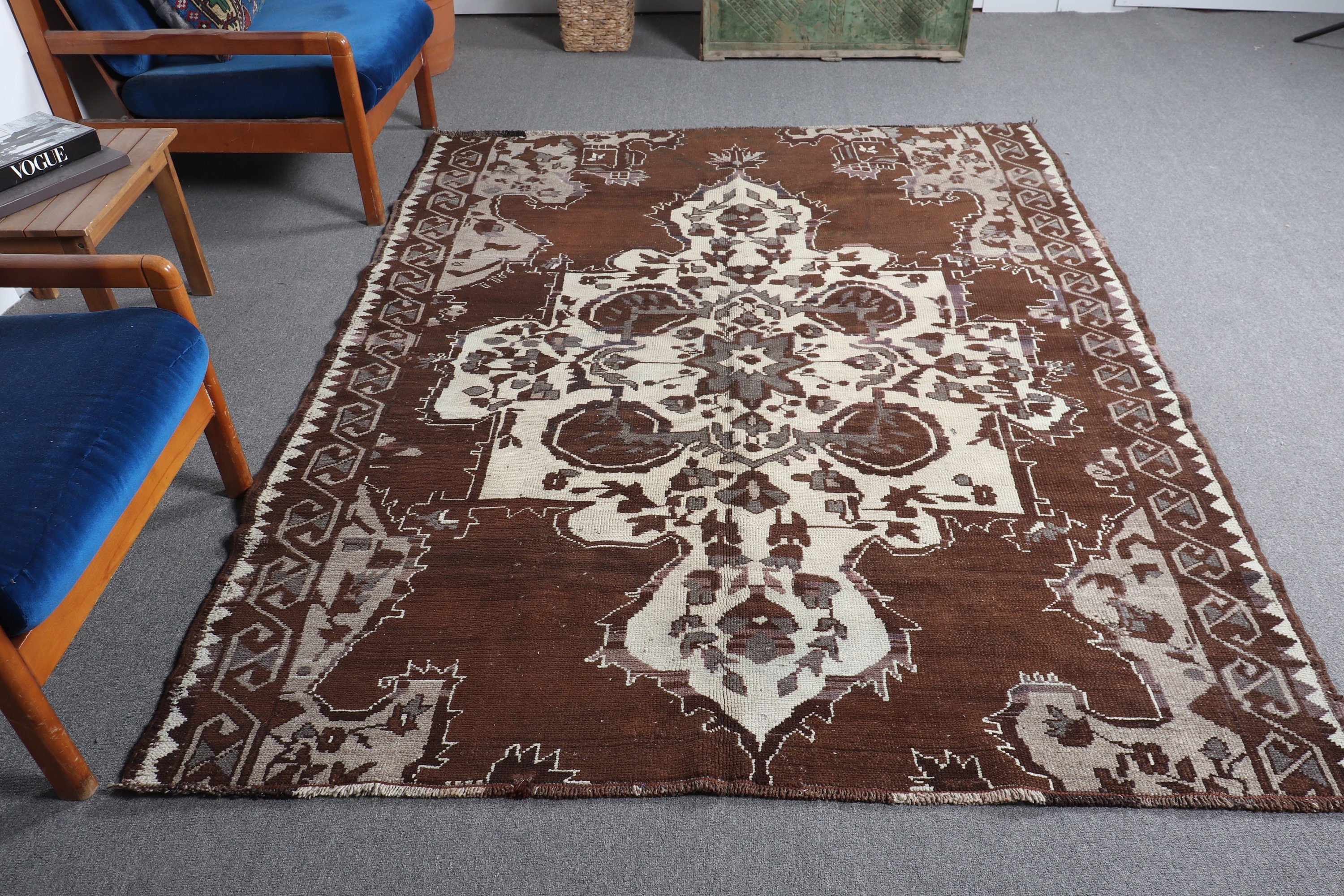 Rugs for Salon, Salon Rugs, Decorative Rugs, Turkish Rug, 6x7.4 ft Large Rug, Cool Rug, Wool Rugs, Brown Bedroom Rugs, Vintage Rugs