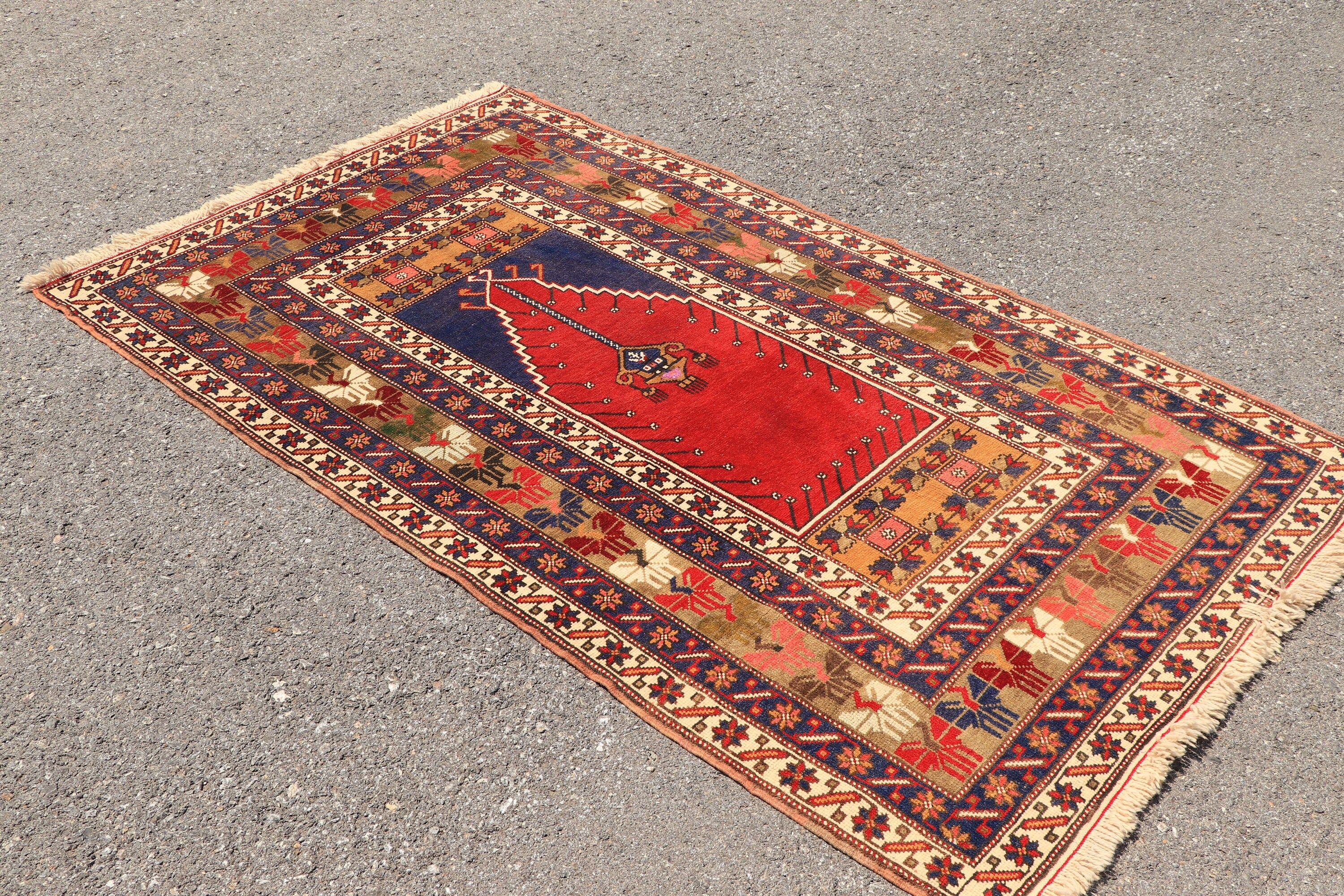 Art Rug, Living Room Rugs, Turkish Rugs, Oushak Rug, Antique Rugs, 3.9x6.5 ft Area Rug, Vintage Rug, Bedroom Rug, Red Oriental Rugs