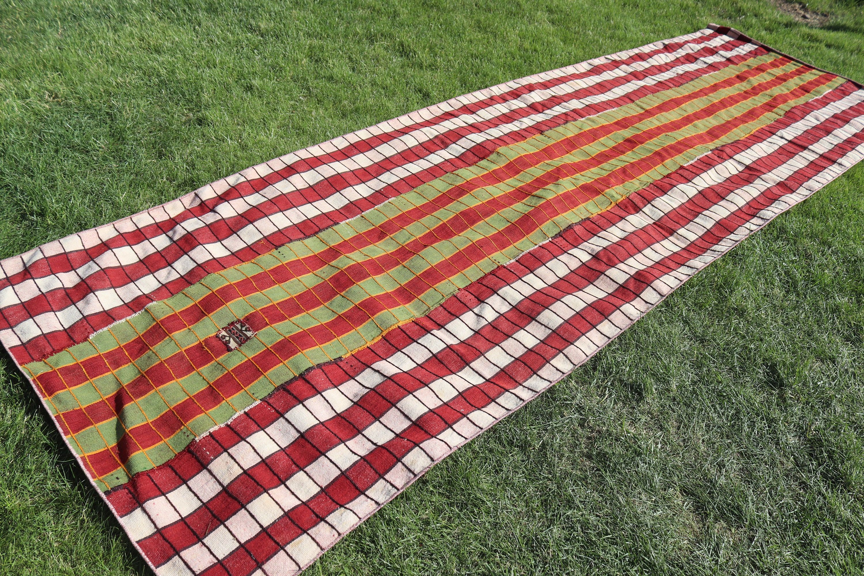 Red  3.8x12.3 ft Runner Rug, Corridor Rug, Handwoven Rugs, Kilim, Vintage Rug, Turkish Rugs, Traditional Rug, Kitchen Rugs