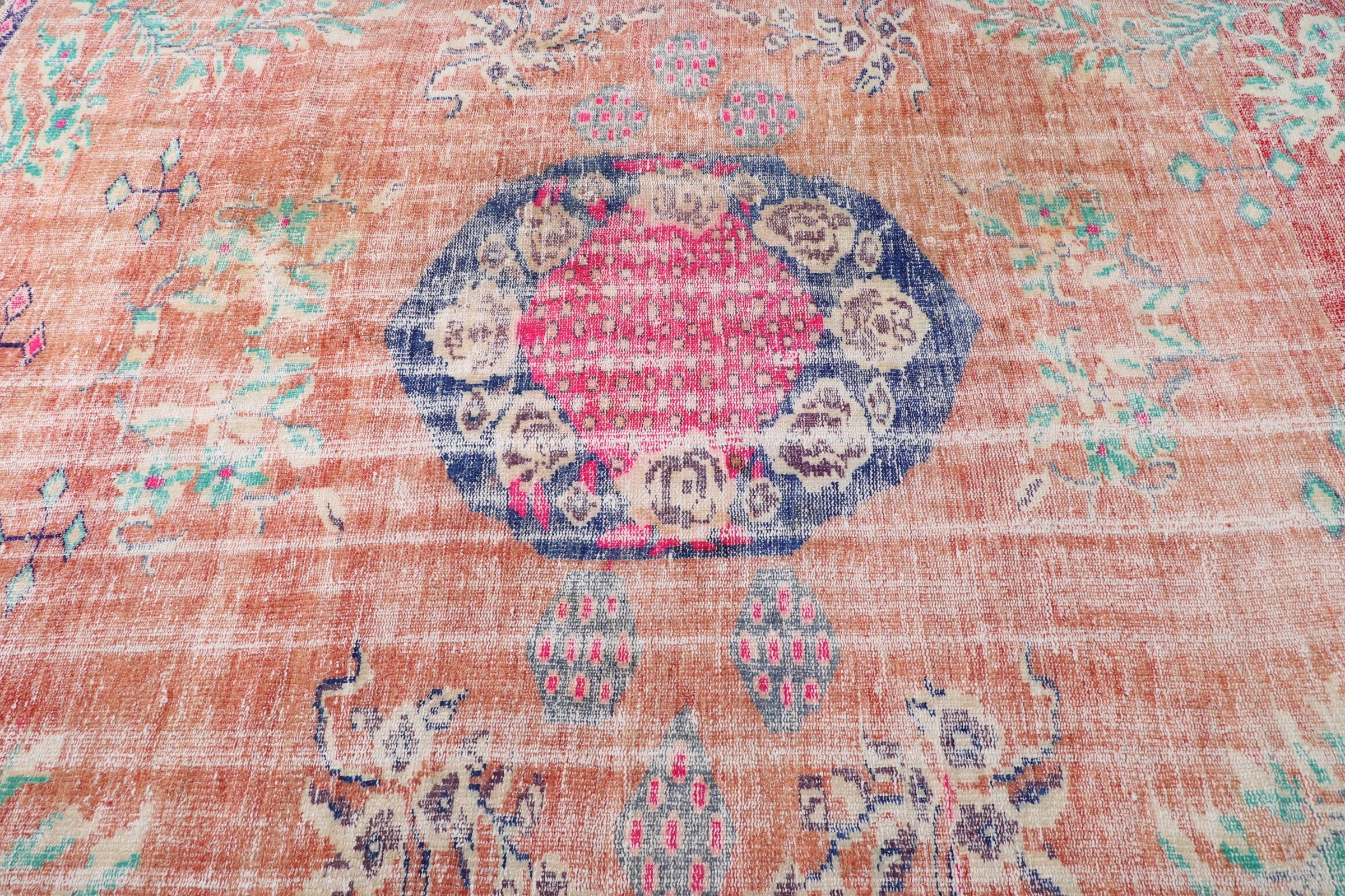 Turkish Rug, Dining Room Rug, Bedroom Rug, Vintage Rug, Antique Rug, Large Area Rug Rugs, Orange Wool Rug, 6.3x8.6 ft Large Rug, Salon Rug