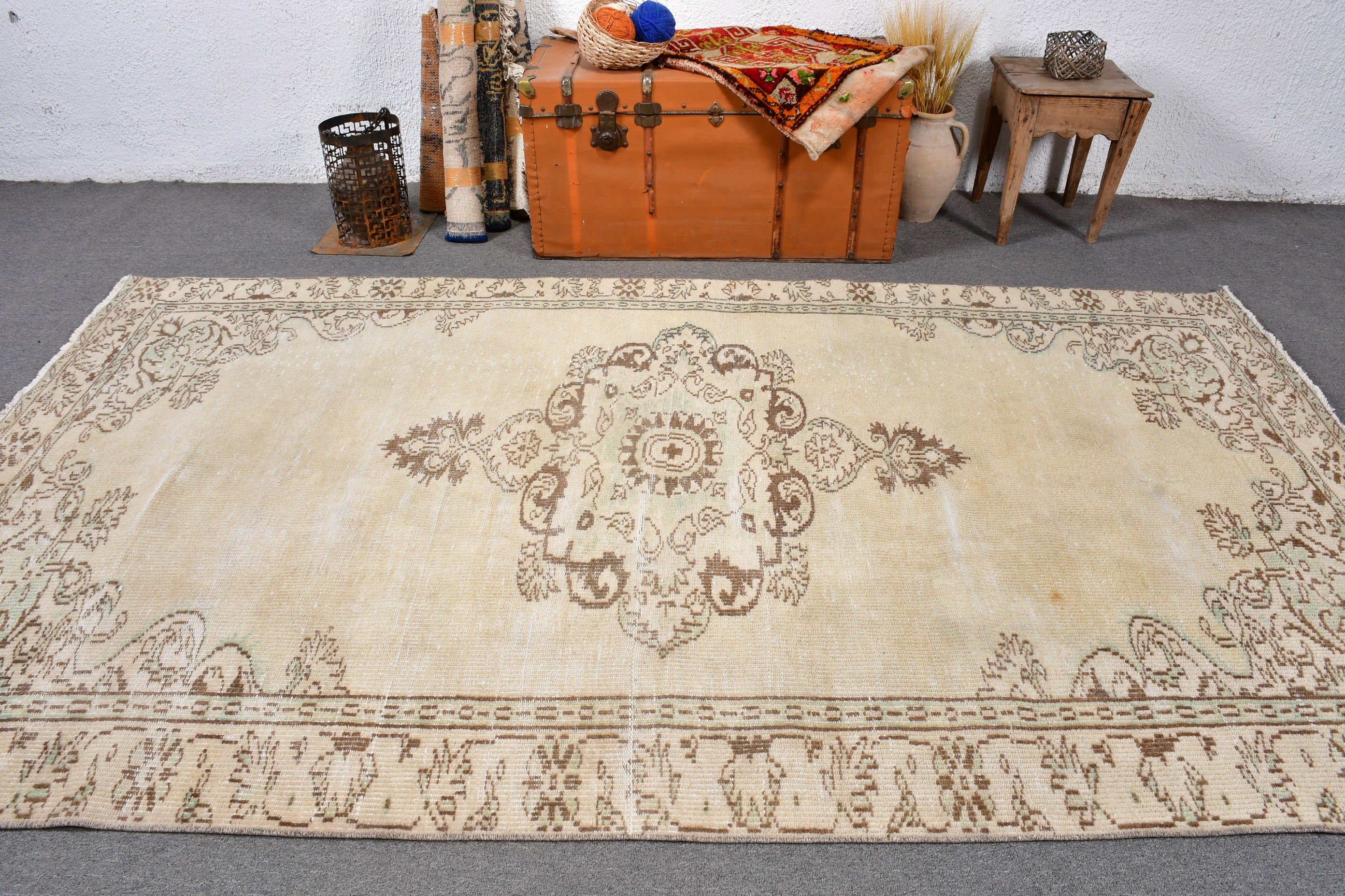 Flatweave Rug, Anatolian Rugs, Large Oushak Rug, 5.4x9.5 ft Large Rugs, Vintage Rug, Turkish Rug, Dining Room Rugs, Beige Kitchen Rug