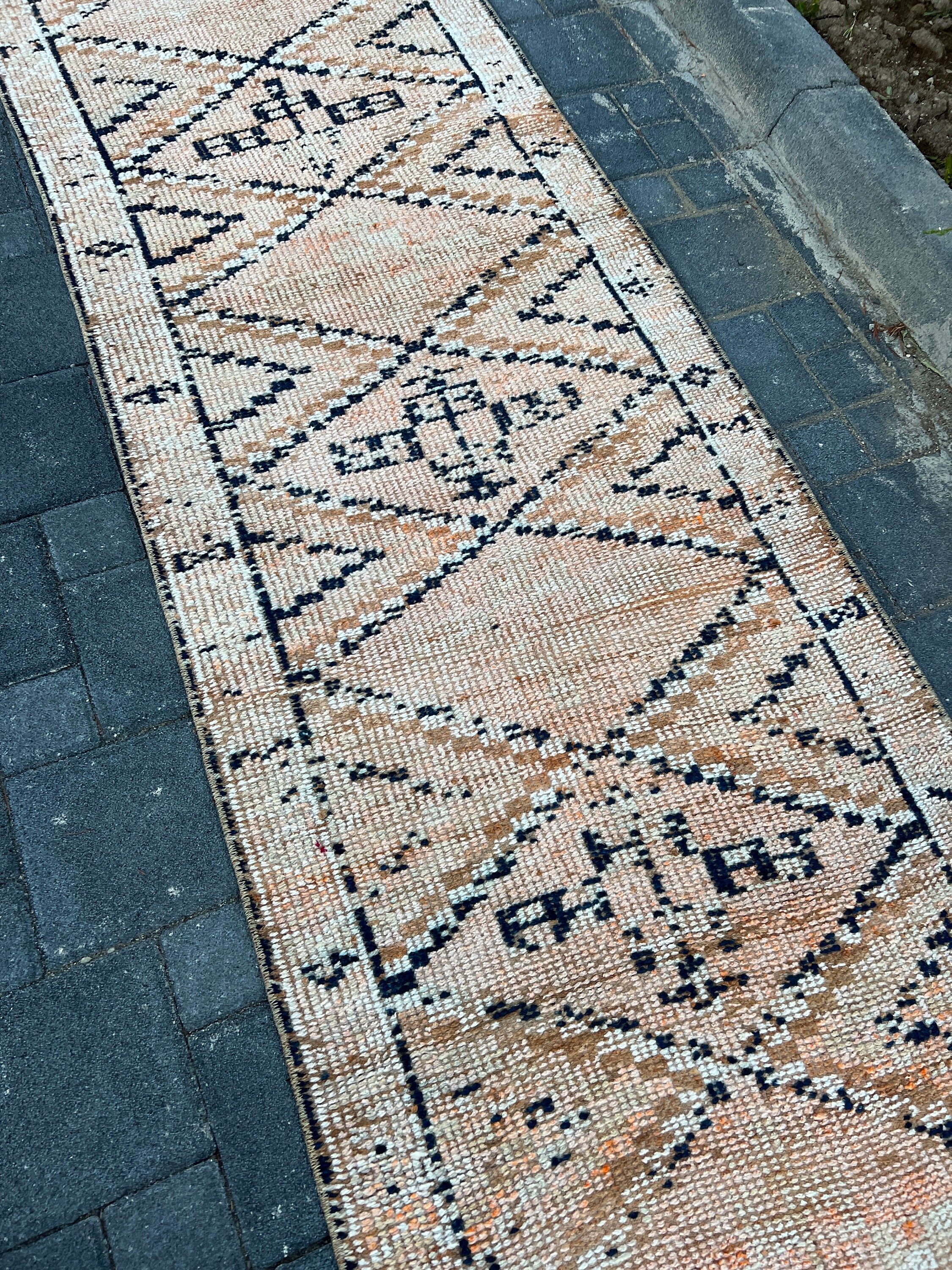 Vintage Rugs, Orange  2.6x10.8 ft Runner Rug, Anatolian Rug, Hallway Rugs, Boho Rug, Corridor Rug, Turkish Rugs, Oriental Rug