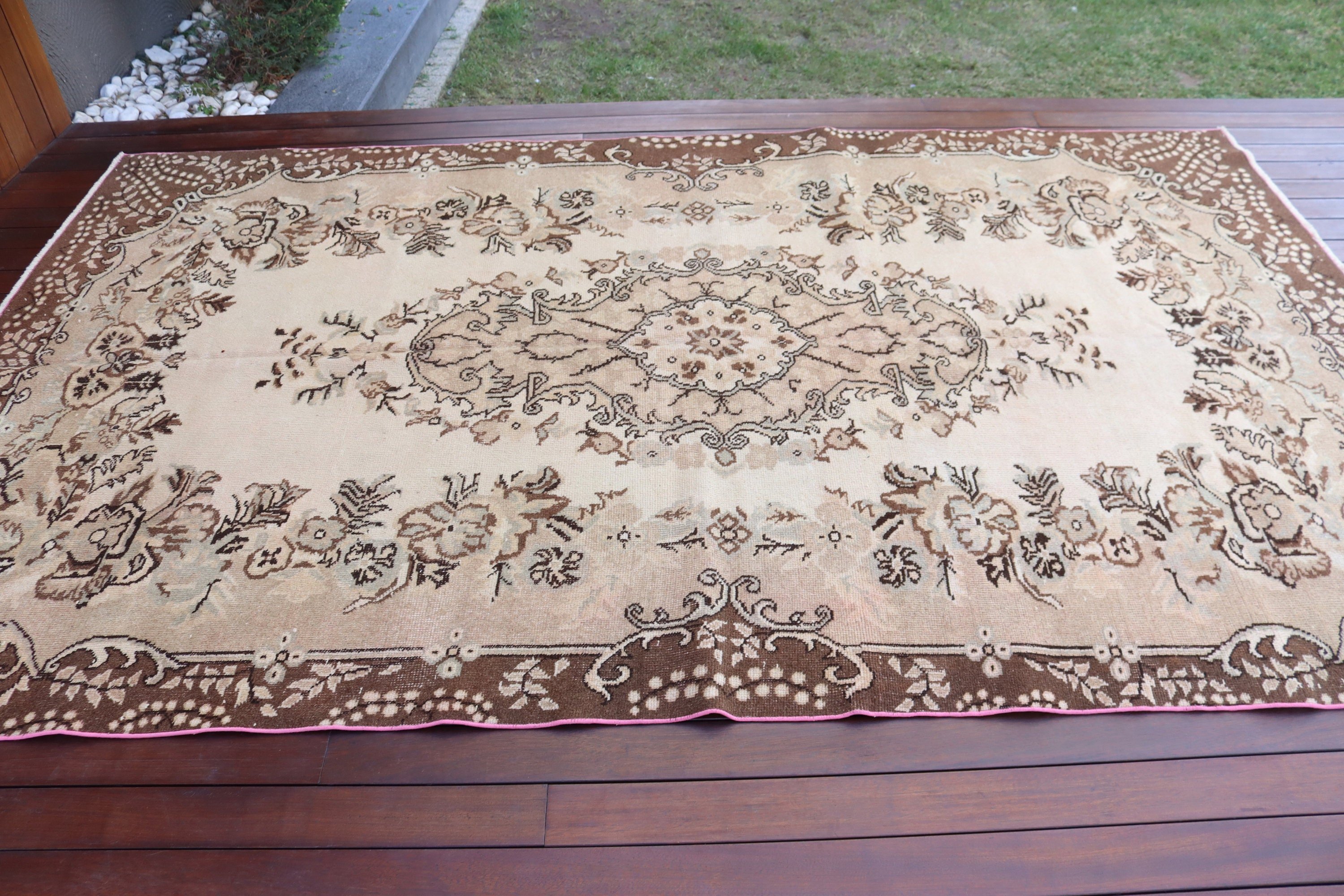 Türk Halıları, 5.8x9.5 ft Büyük Halılar, Yemek Odası Halısı, Vintage Halı, Bej El Dokuma Halı, Anadolu Halısı, Boho Halıları, Oturma Odası Halısı