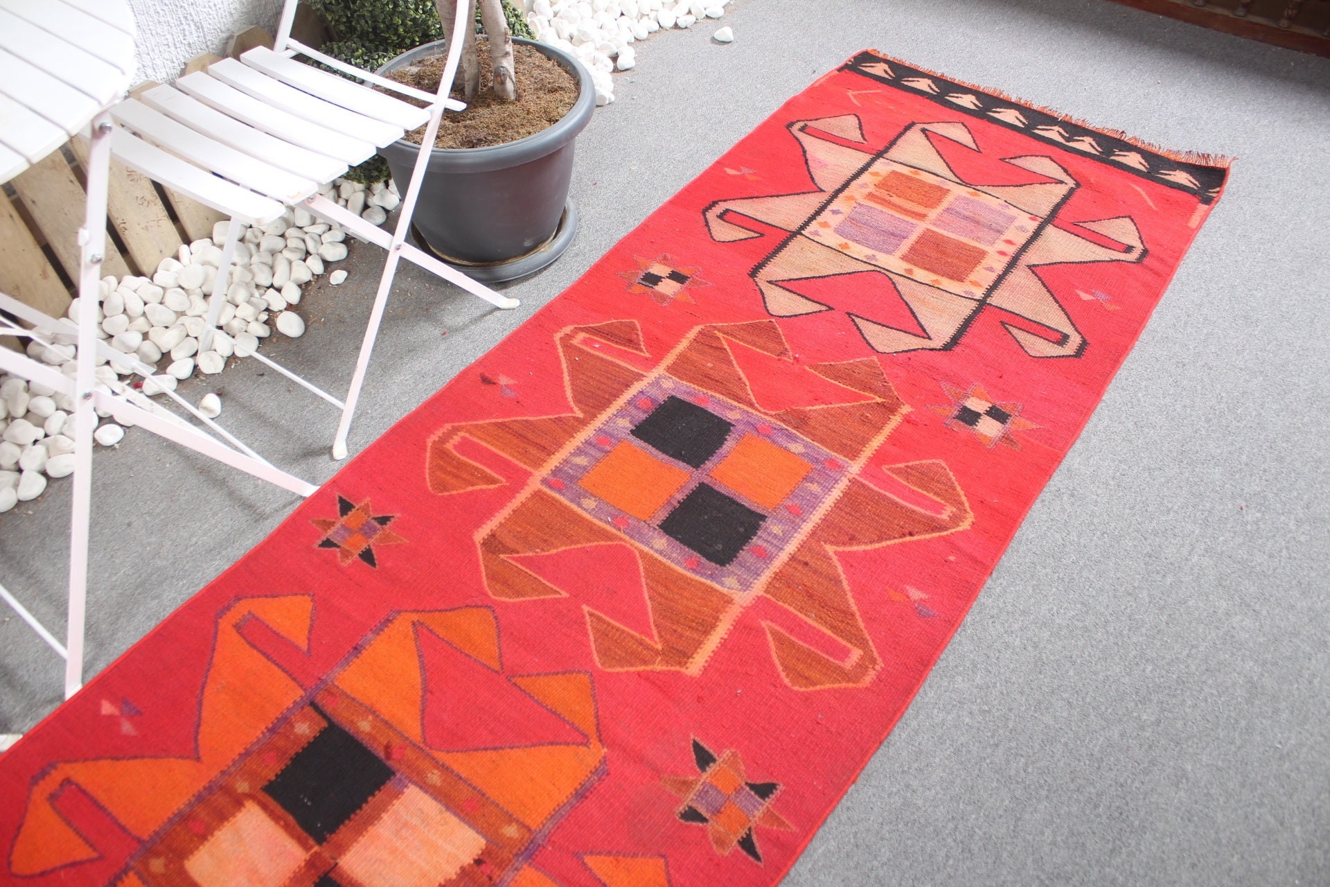 Corridor Rug, Vintage Rug, Turkish Rug, Flatweave Rug, Red Home Decor Rug, 2.8x12.6 ft Runner Rugs, Anatolian Rug, Kitchen Rugs, Wool Rug