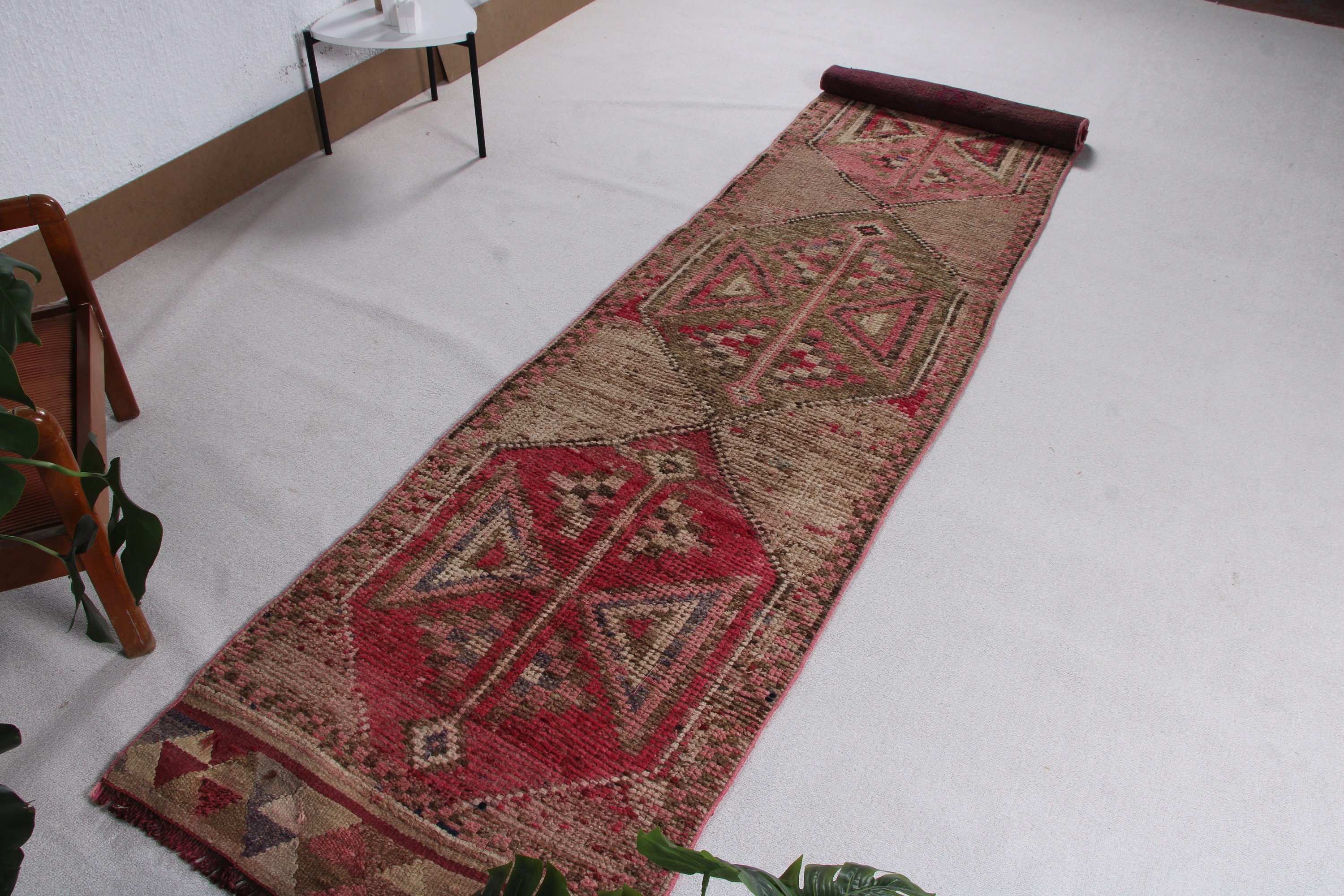 Lüks Halı, Pembe Anadolu Halısı, 2.6x11.7 ft Runner Halıları, Mutfak Halıları, Beni Ourain Runner Halısı, Oryantal Halılar, Türk Halısı, Vintage Halı