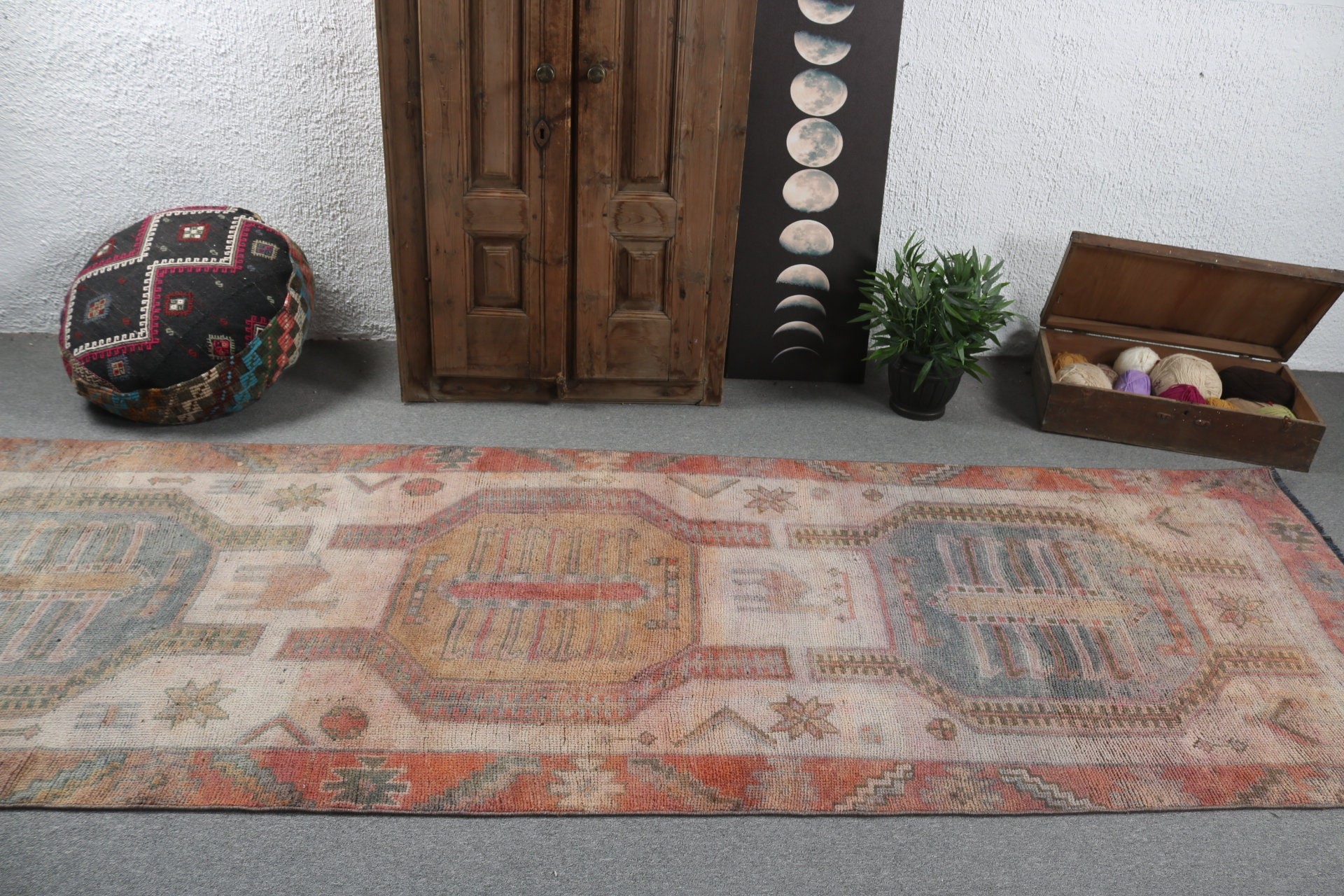 Bej Anadolu Halıları, Anadolu Halıları, 3.8x11.6 ft Runner Halıları, Koridor Halıları, Vintage Halı, Beni Ourain Runner Halısı, Oryantal Halı, Türk Halısı