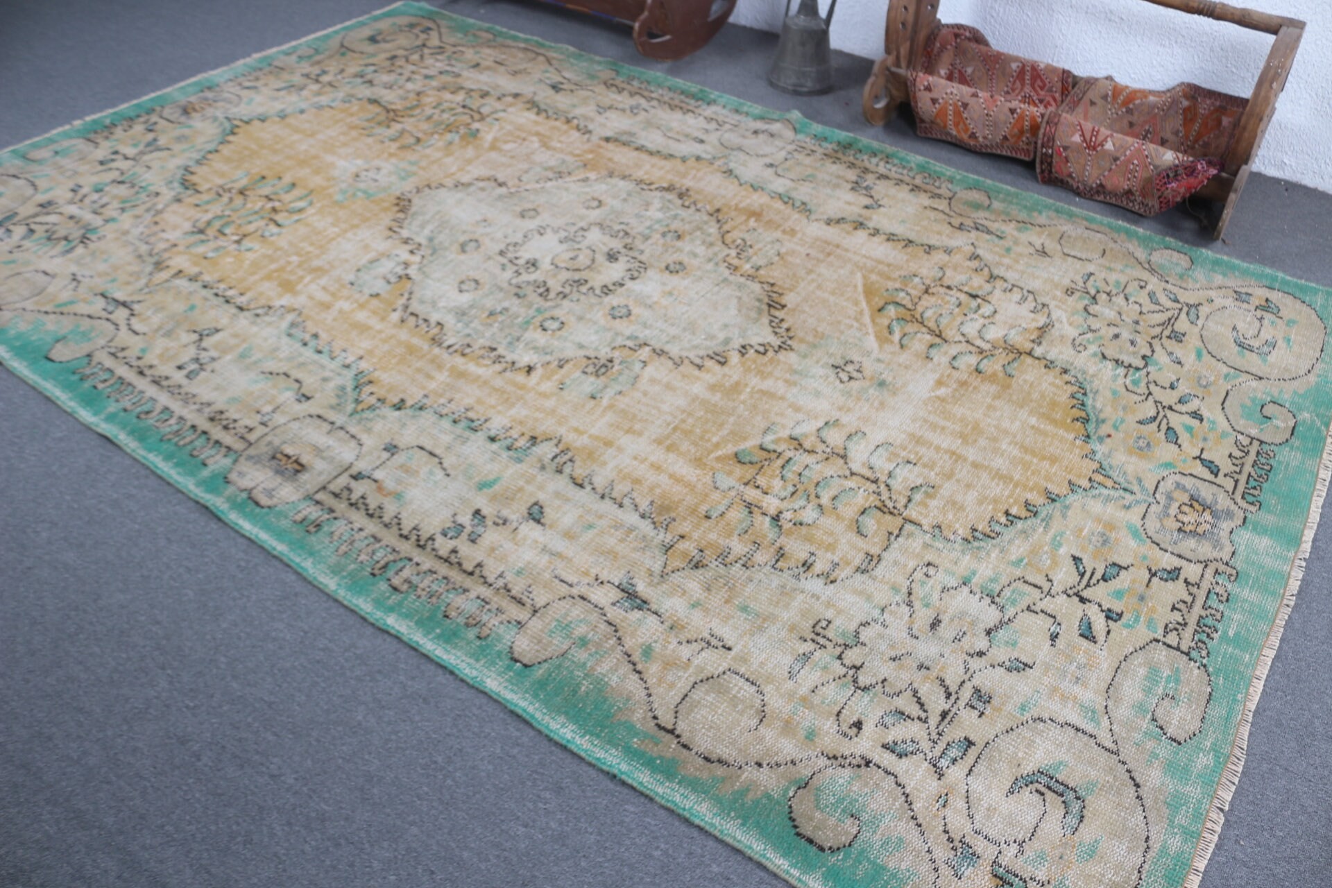 Salon Halıları, Bej Antika Halı, Yemek Odası Halısı, Türk Halısı, 6,5x10,3 ft Büyük Halı, Vintage Halılar, Havalı Halı, Yatak Odası Halıları, Vintage Dekor Halısı