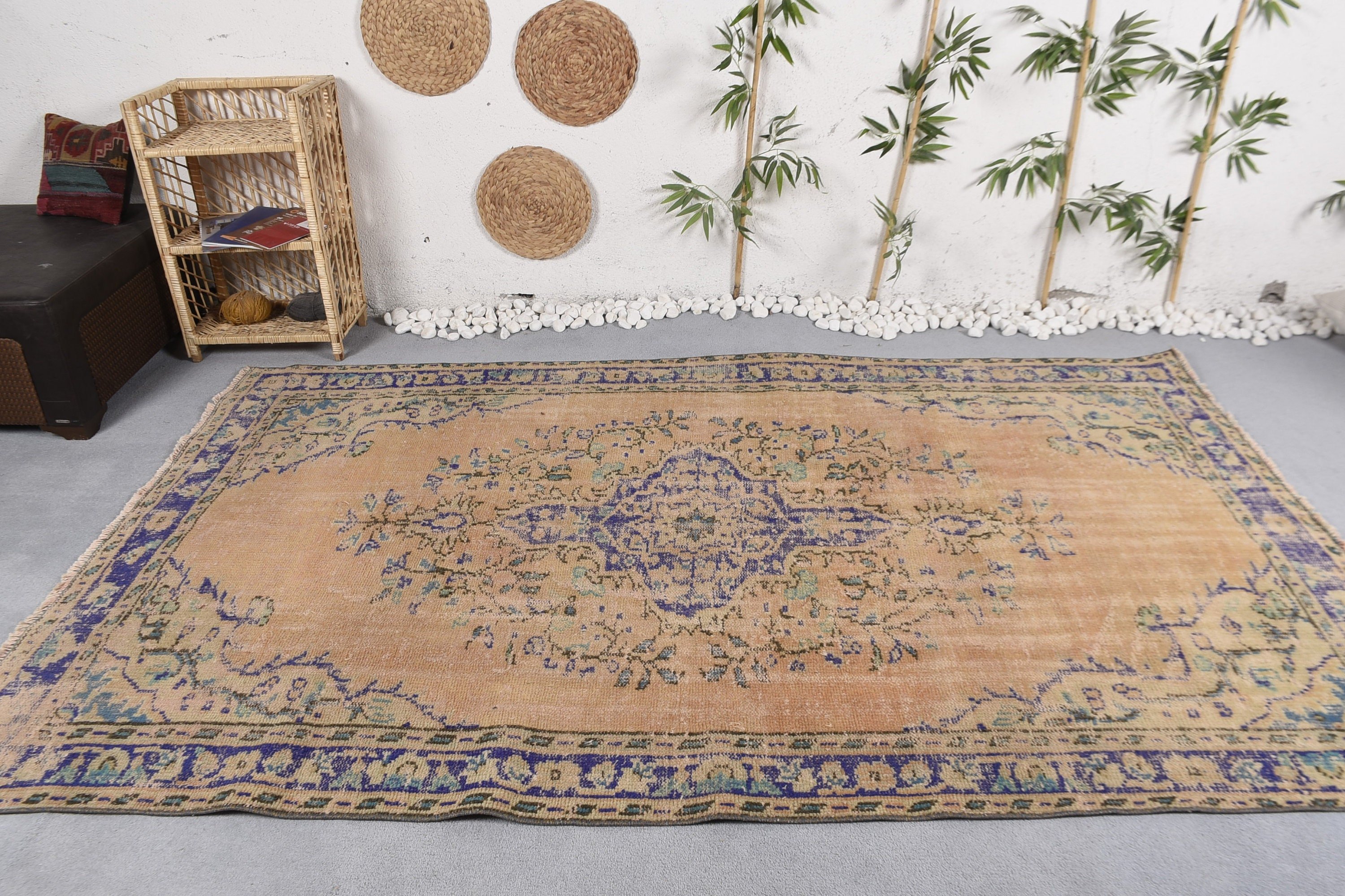 Yün Halı, 4.3x7.6 ft Alan Halısı, İç Mekan Halıları, Vintage Halılar, Sanat Halısı, Türk Halıları, Yemek Odası Halıları, Turuncu Mutfak Halıları