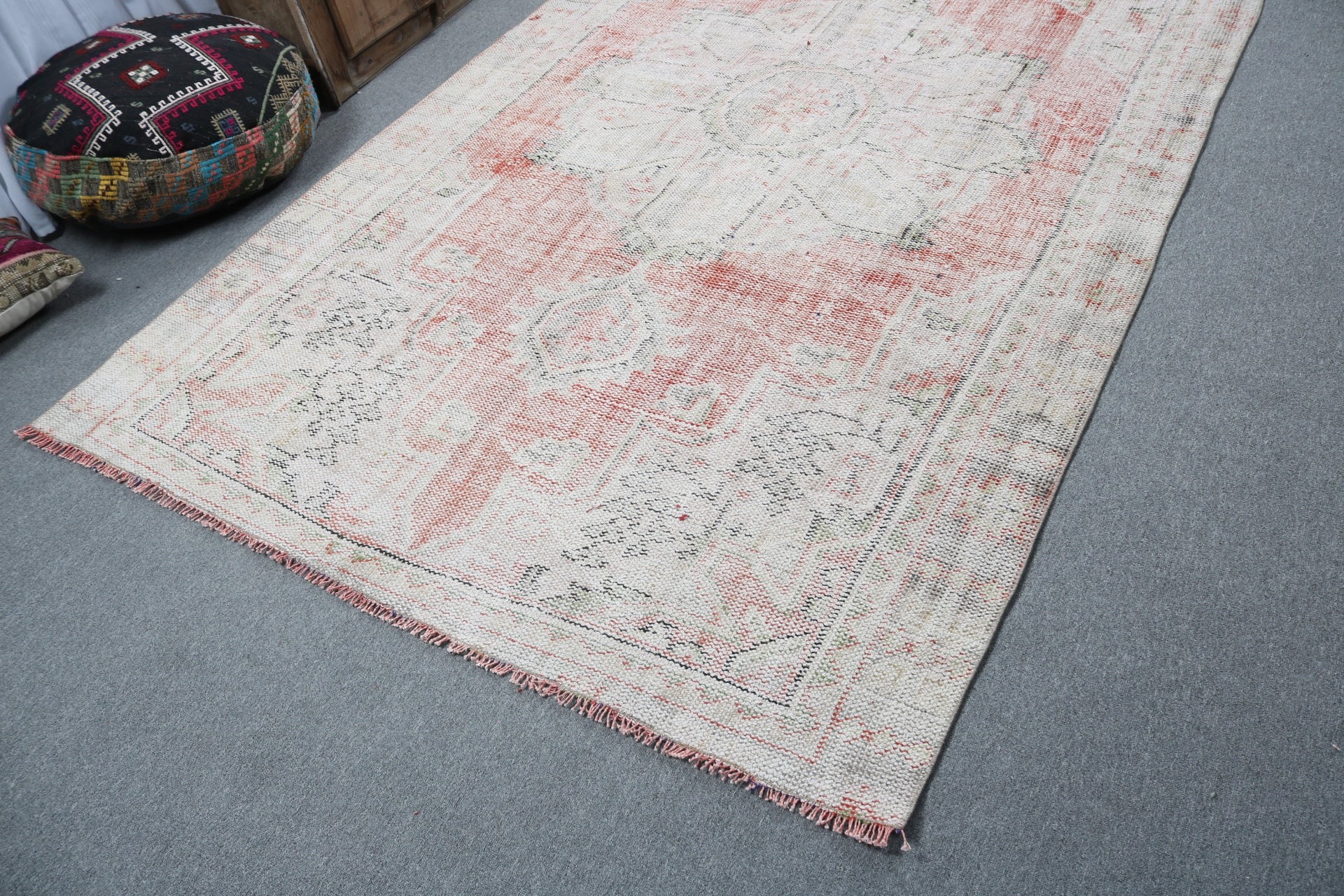 Floor Rug, Beige Anatolian Rugs, Large Boho Rug, Oushak Rugs, Turkish Rugs, 5.6x9.5 ft Large Rugs, Vintage Rug, Bedroom Rug, Flatweave Rug