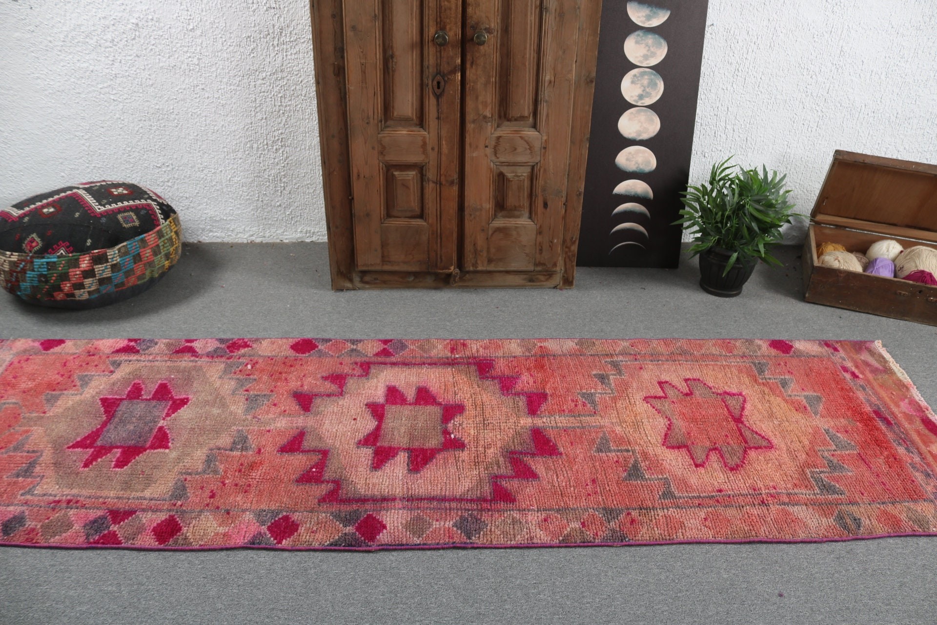 Boho Halılar, Vintage Halı, Türkiye Halıları, Koridor Halısı, Türk Halısı, Turuncu Yün Halılar, Mutfak Halısı, 2.8x9.6 ft Yolluk Halısı