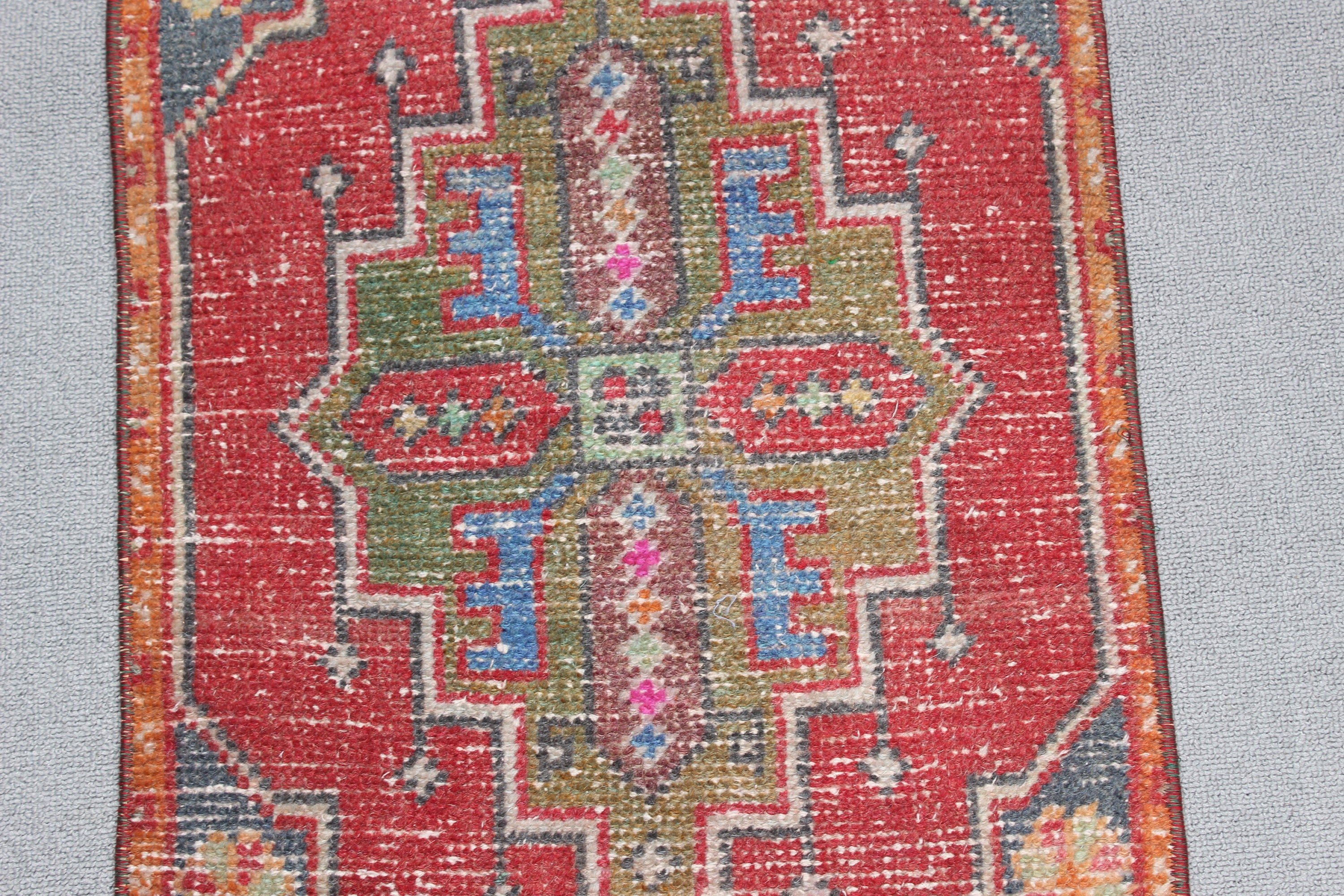 1.5x3.3 ft Küçük Halı, Oushak Halı, Türk Halıları, Yatak Odası Halısı, Kırmızı Nötr Halı, Aztek Halısı, Vintage Halılar, Çocuk Halıları