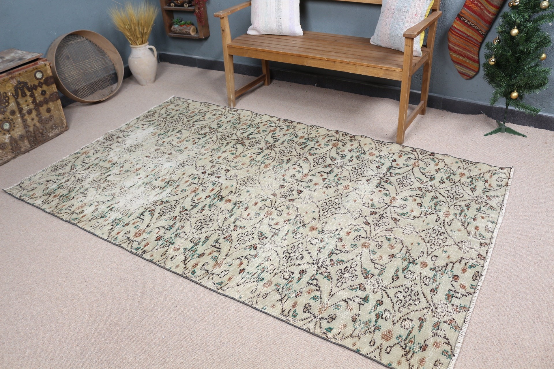 Rugs for Indoor, 4.6x7.6 ft Area Rug, Bedroom Rug, Living Room Rugs, Green Floor Rug, Vintage Rugs, Floor Rug, Home Decor Rug, Turkish Rug