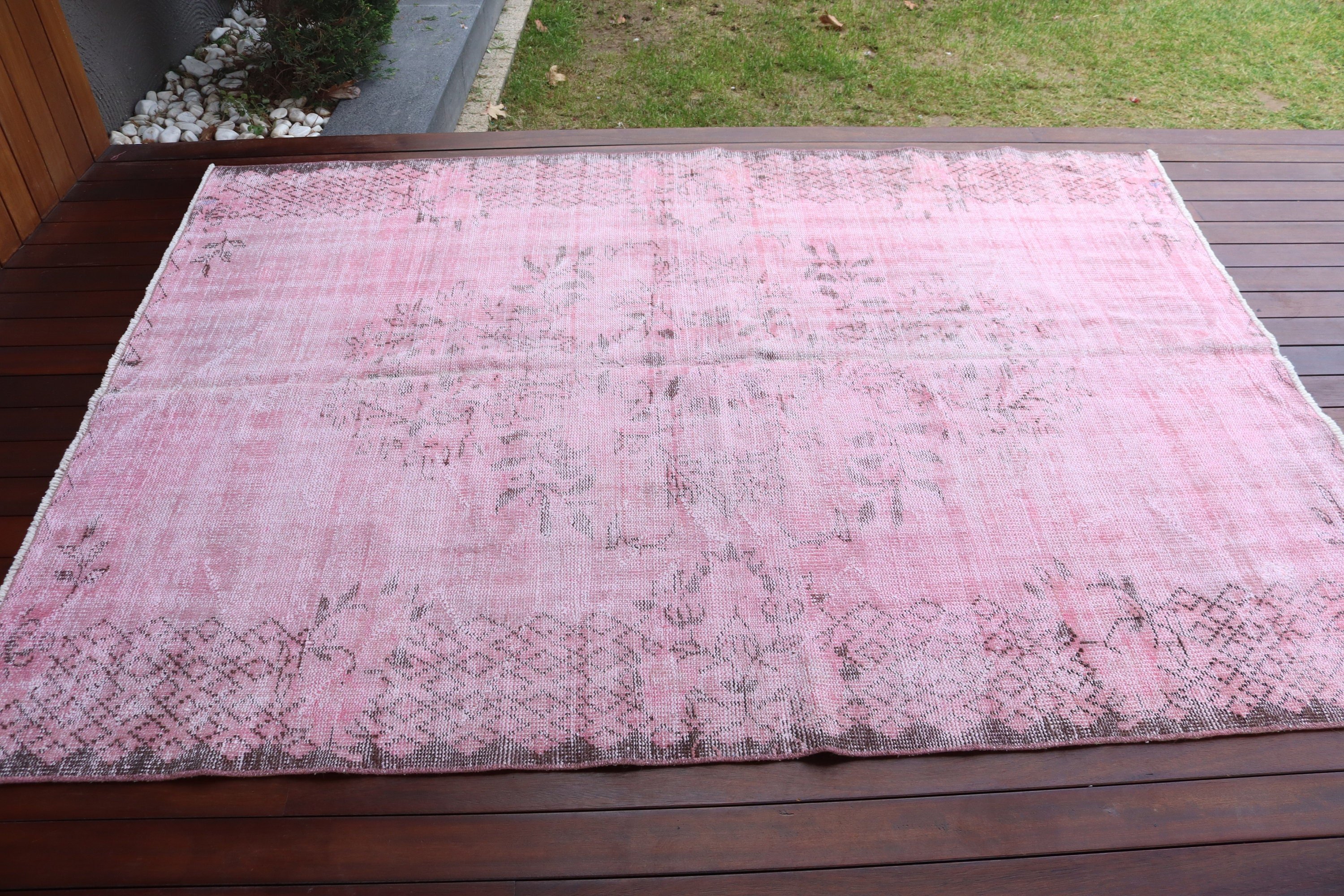 Pink Oriental Rug, Luxury Rug, Oriental Rug, Indoor Rugs, 5.4x7.4 ft Area Rug, Turkish Rug, Floor Rug, Vintage Rug, Rugs for Oushak Area