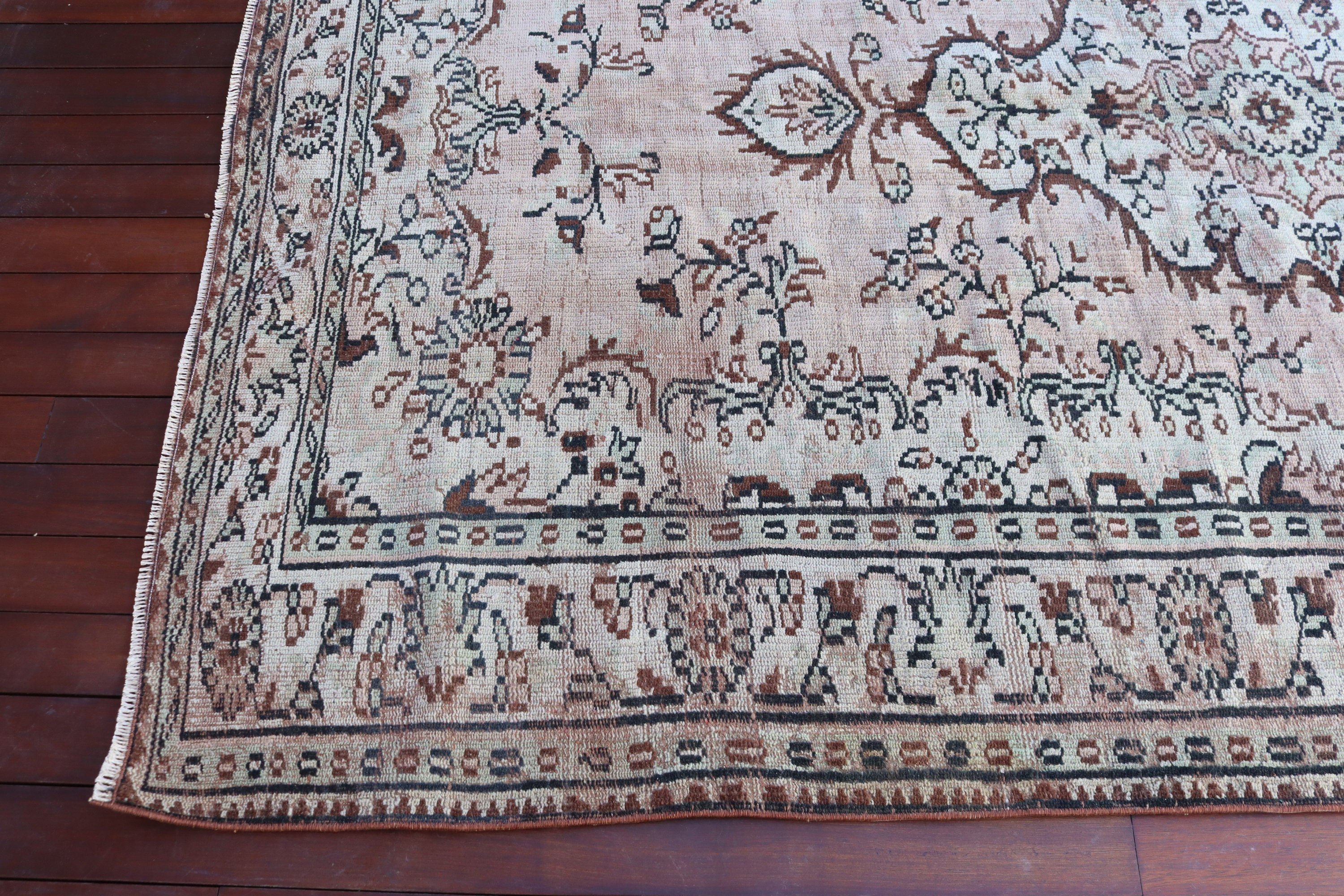 Nötr Halı, Salon Halıları, 6,1x9,4 ft Büyük Halı, Türk Halıları, Vintage Halılar, Kabile Halısı, Yer Halıları, Bej Oushak Halıları, Büyük Boho Halısı