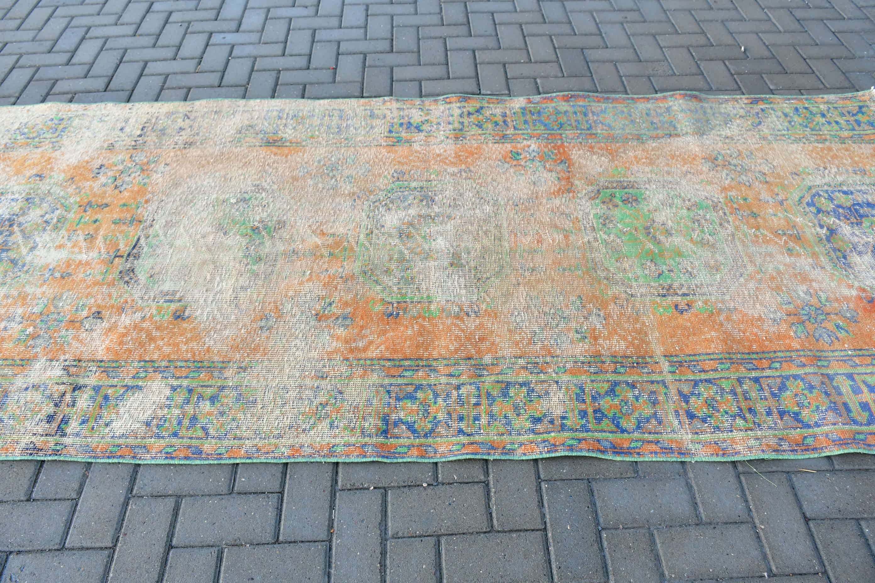 Orange Floor Rug, Turkish Rug, Oushak Rugs, Salon Rugs, Vintage Rugs, Cool Rug, Rugs for Living Room, Bedroom Rugs, 4.4x10 ft Large Rugs