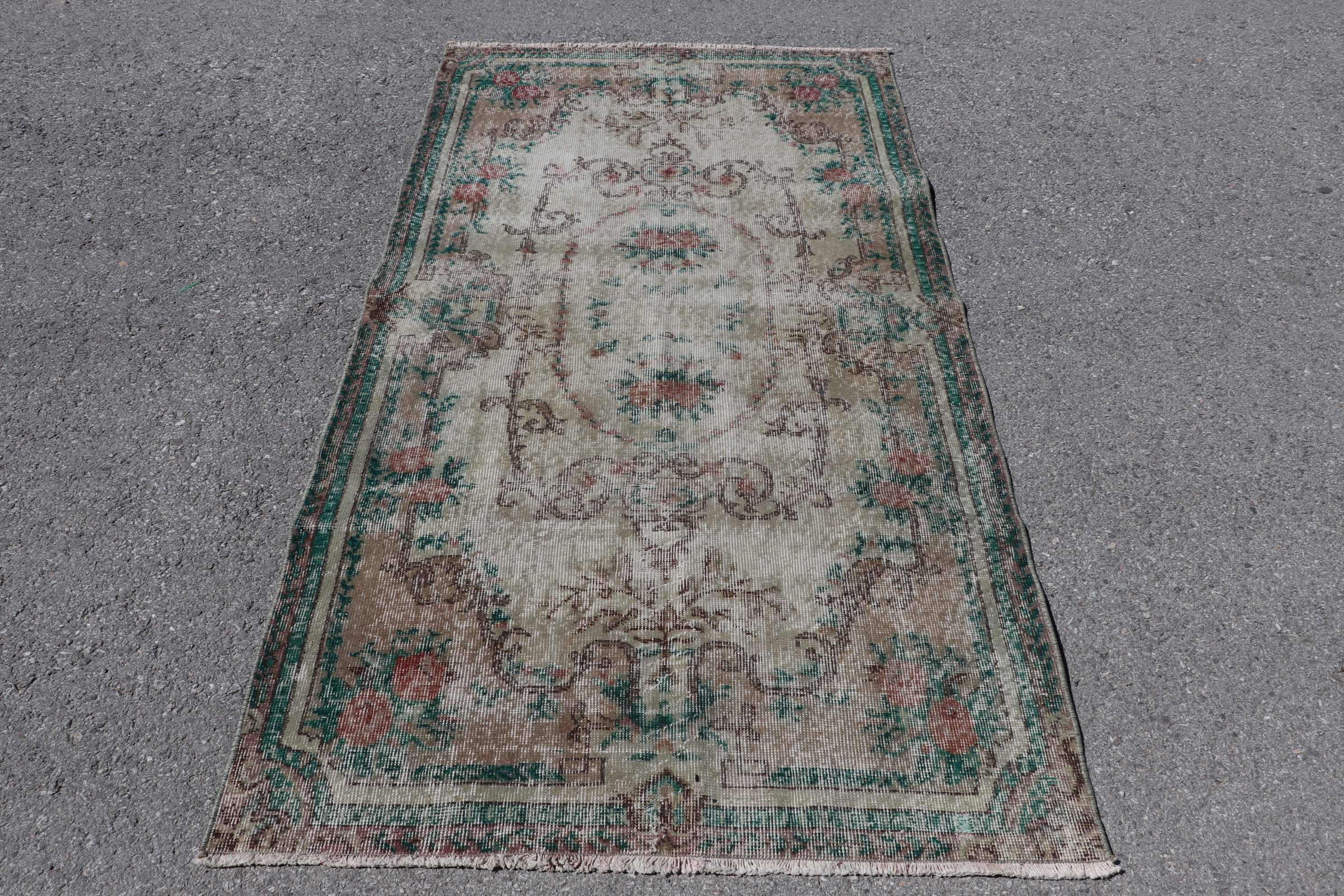 Turkish Rug, Decorative Rug, Vintage Rug, Beige Moroccan Rugs, 3.7x6.9 ft Area Rugs, Dining Room Rugs, Kitchen Rug, Floor Rug