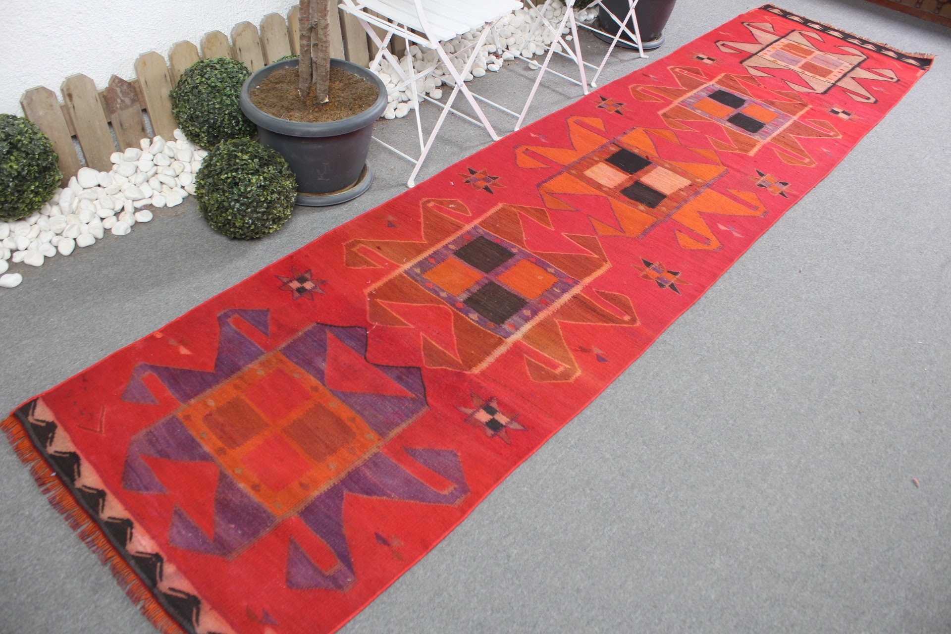 Corridor Rug, Vintage Rug, Turkish Rug, Flatweave Rug, Red Home Decor Rug, 2.8x12.6 ft Runner Rugs, Anatolian Rug, Kitchen Rugs, Wool Rug