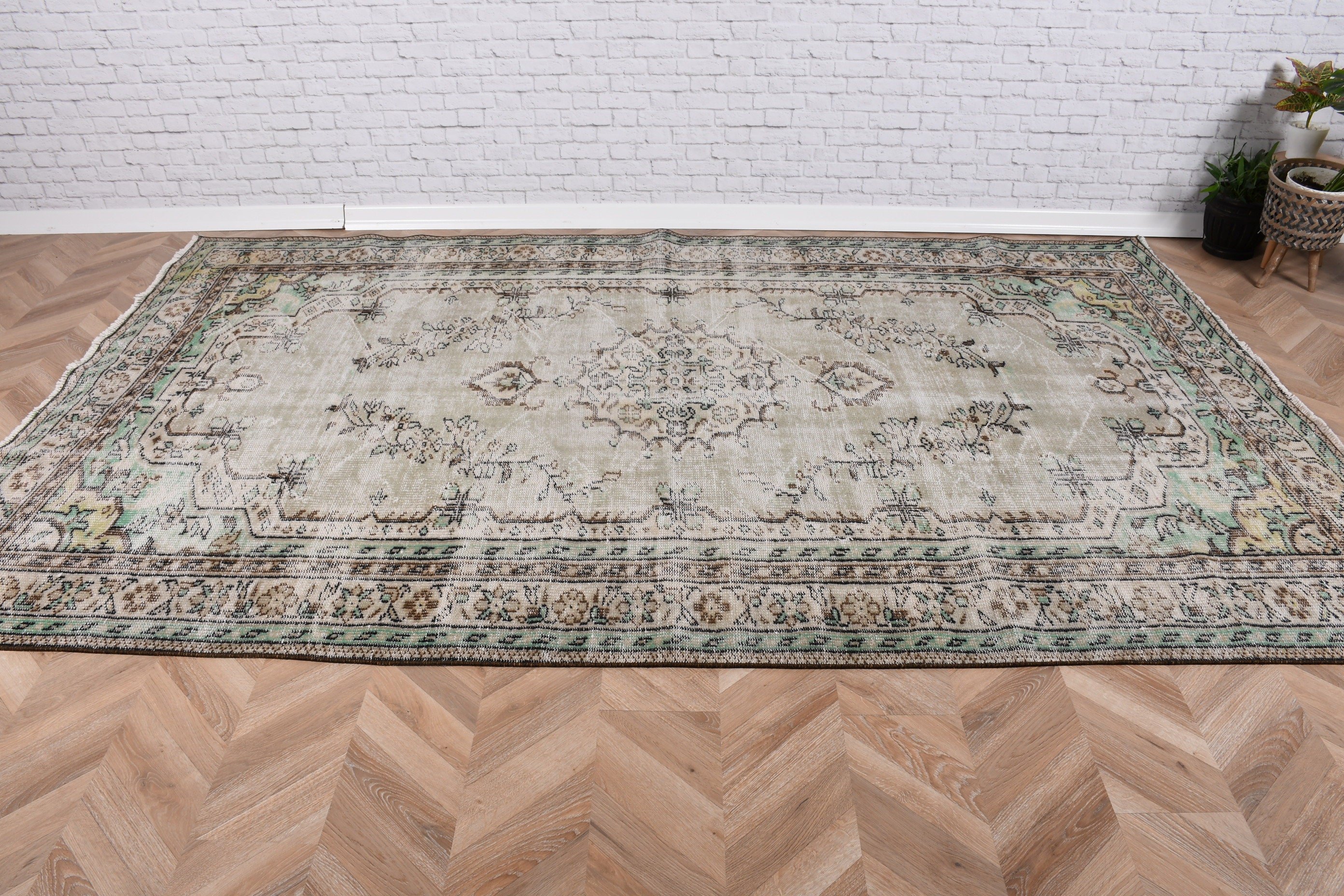 Büyük Boho Halıları, Türk Halıları, Beyaz Oushak Halısı, Oryantal Halıları, Oturma Odası Halısı, Ofis Halısı, 6x9.9 ft Büyük Halı, Oushak Halısı, Vintage Halılar