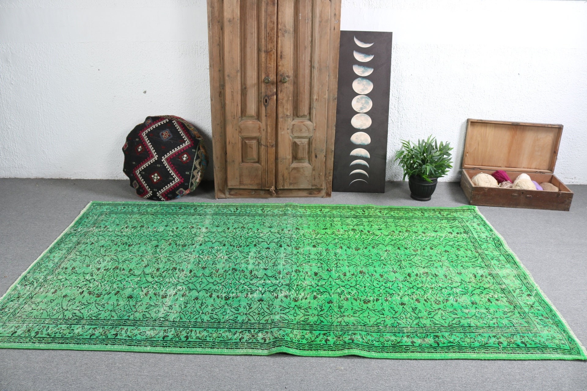 5.2x9 ft Large Rugs, Bedroom Rugs, Turkish Rugs, Vintage Rugs, Green Kitchen Rug, Handwoven Rugs, Flatweave Rugs, Living Room Rug