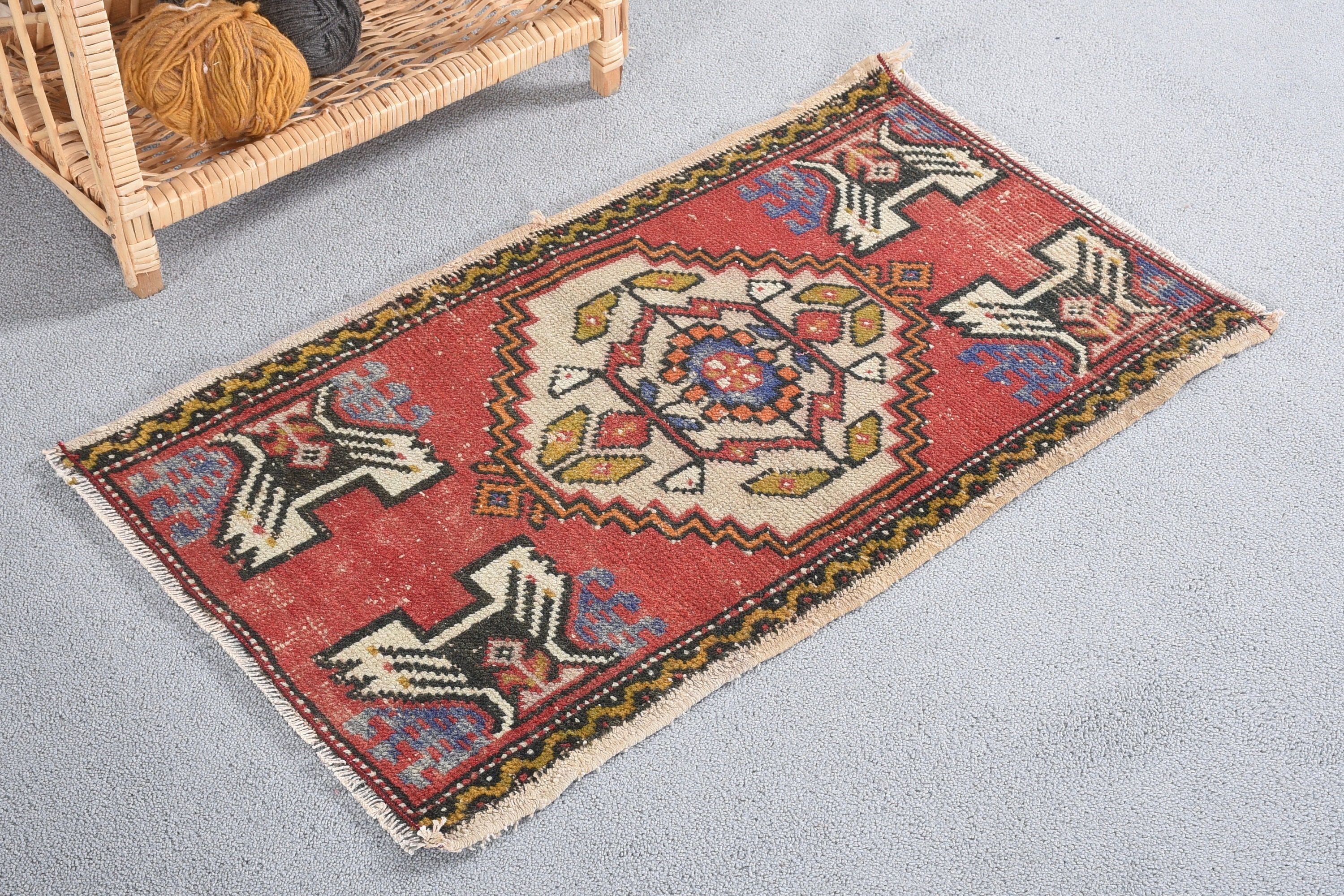 Turkish Rug, Door Mat Rug, 1.6x2.7 ft Small Rug, Rugs for Door Mat, Floor Rugs, Oushak Rugs, Red Oriental Rug, Nursery Rugs, Vintage Rugs