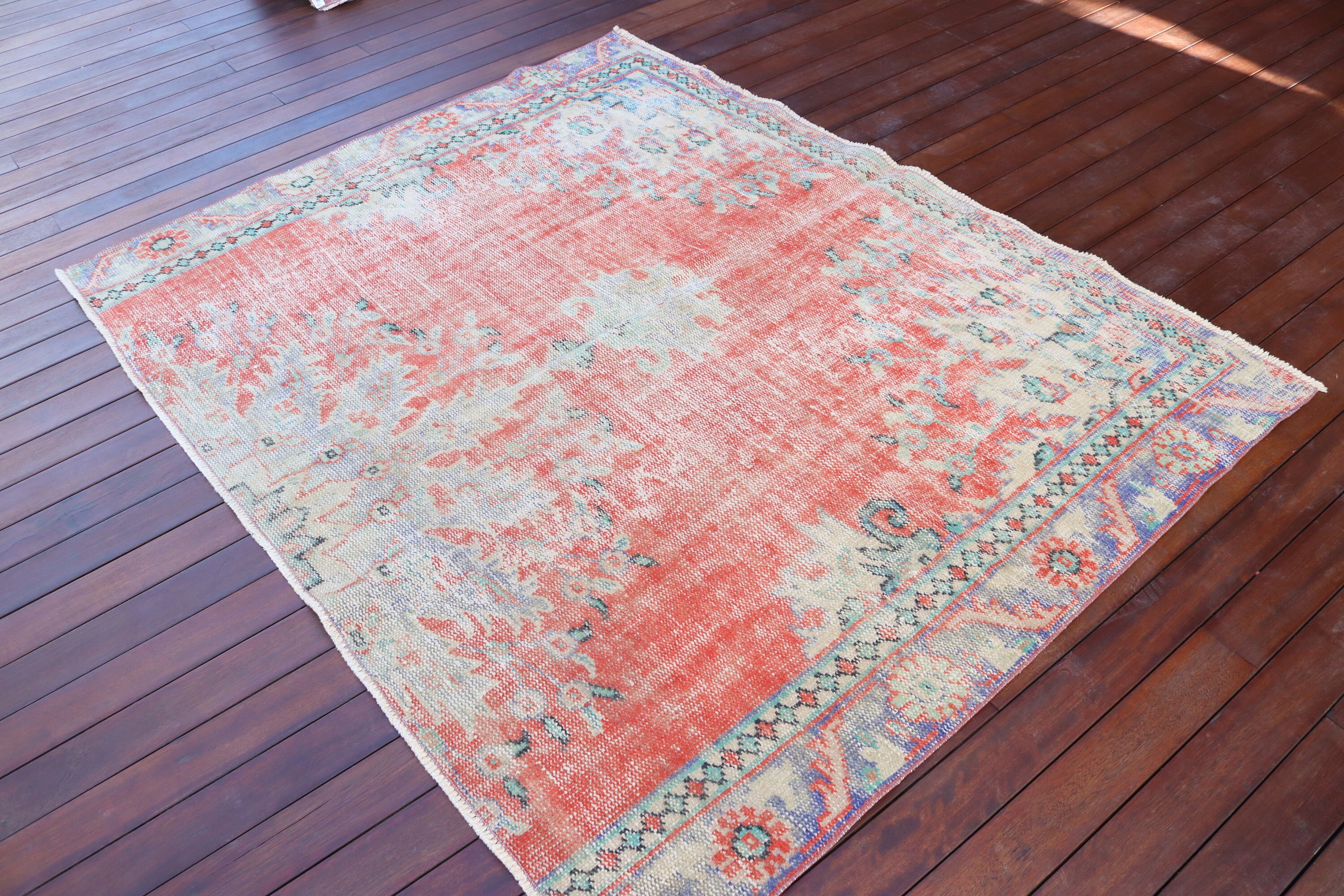 Vintage Area Rugs, Oushak Area Rugs, 6.2x4.9 ft Area Rugs, Red Neutral Rug, Wool Rug, Luxury Rug, Turkish Rug, Vintage Rug