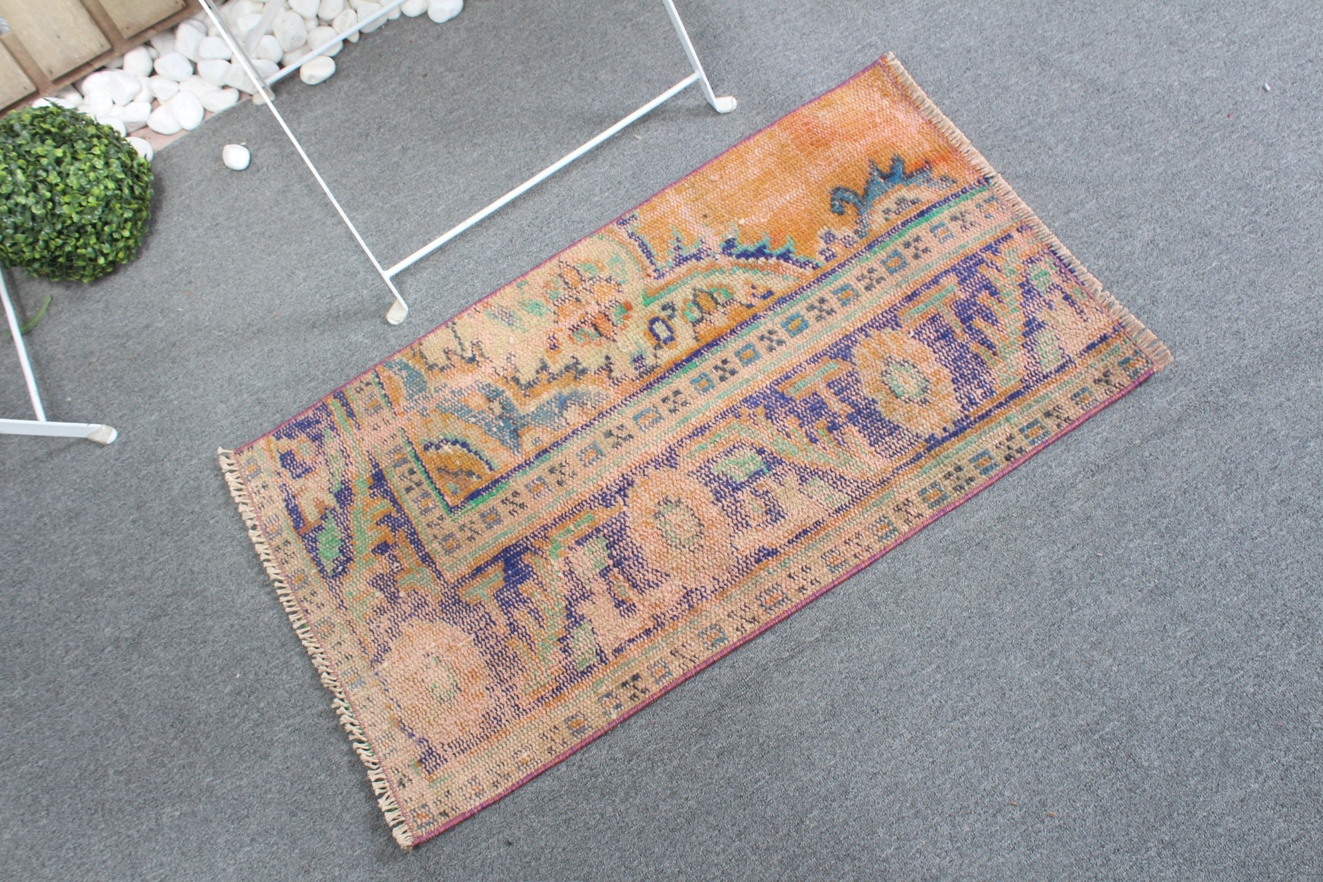 Türk Halısı, Turuncu Yün Halı, Vintage Halı, Kapı Paspas Halıları, Yatak Odası Halısı, 1.7x2.9 ft Küçük Halı, Giriş Halısı, Yün Halı, Kapı Paspas Halıları