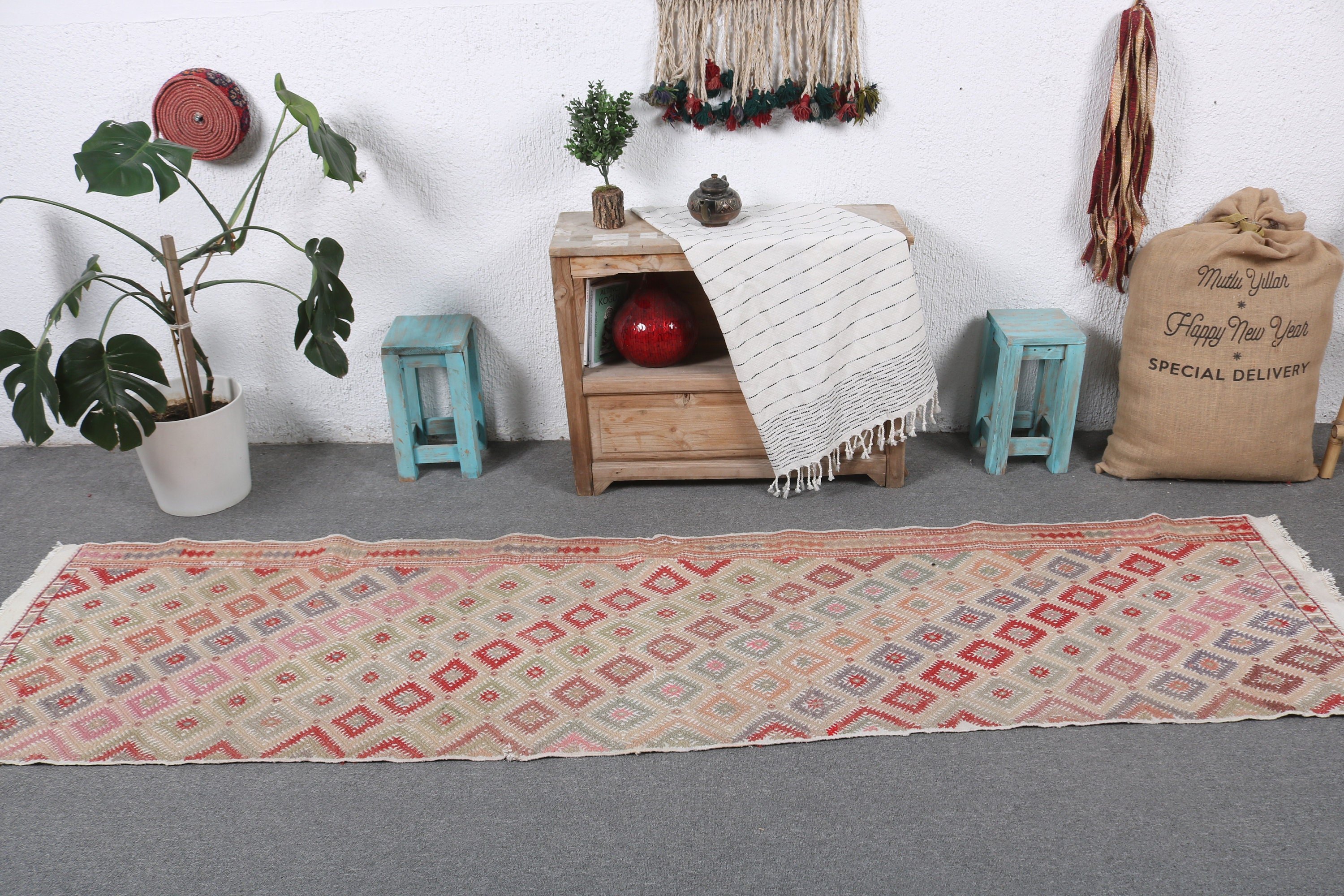 Türk Halıları, Beni Ourain Yolluk Halıları, Modern Halı, 2.4x9.3 ft Koşucu Halıları, Turuncu Düz Dokuma Halılar, Vintage Halı, Kilim, Nötr Halılar