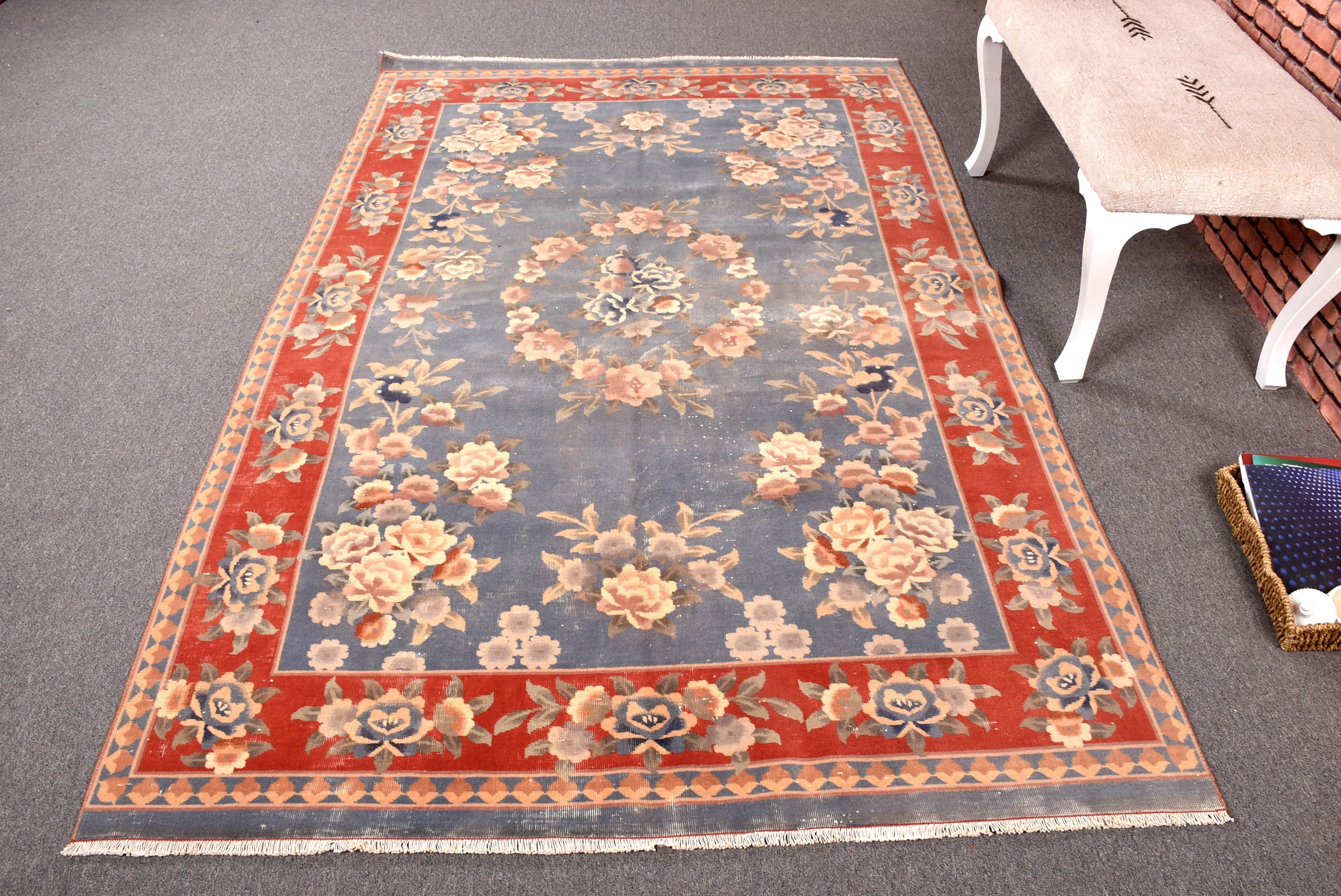 Mutfak Halısı, Vintage Halılar, Oryantal Halılar, Boho Halılar, Yer Halıları, Türk Halıları, Mor Oushak Halı, 5x7,8 ft Alan Halısı, Oturma Odası Halısı