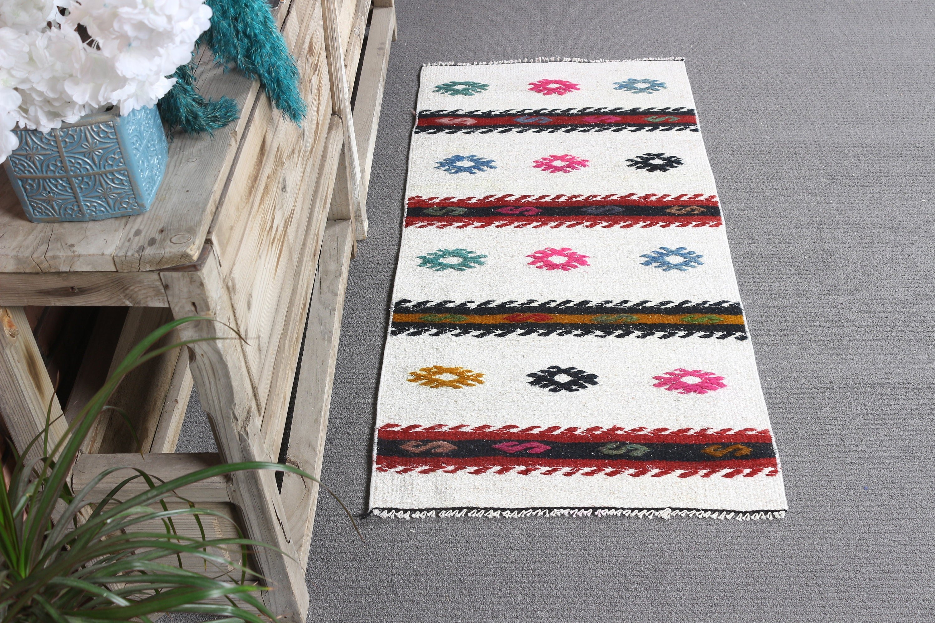 Nursery Rug, 1.9x4 ft Small Rug, Turkish Rug, Floor Rugs, Bedroom Rugs, Vintage Rugs, White Moroccan Rugs, Oriental Rugs