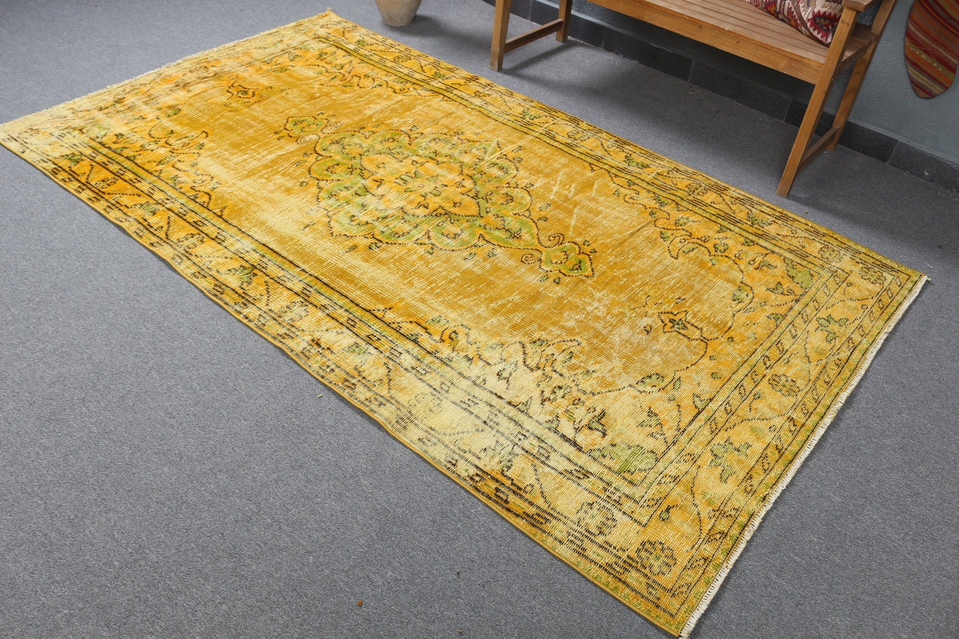 Indoor Rug, Rugs for Floor, Turkish Rugs, Distressed Rug, Oushak Rugs, 4.8x8.3 ft Area Rugs, Bedroom Rugs, Vintage Rug, Yellow Oushak Rug