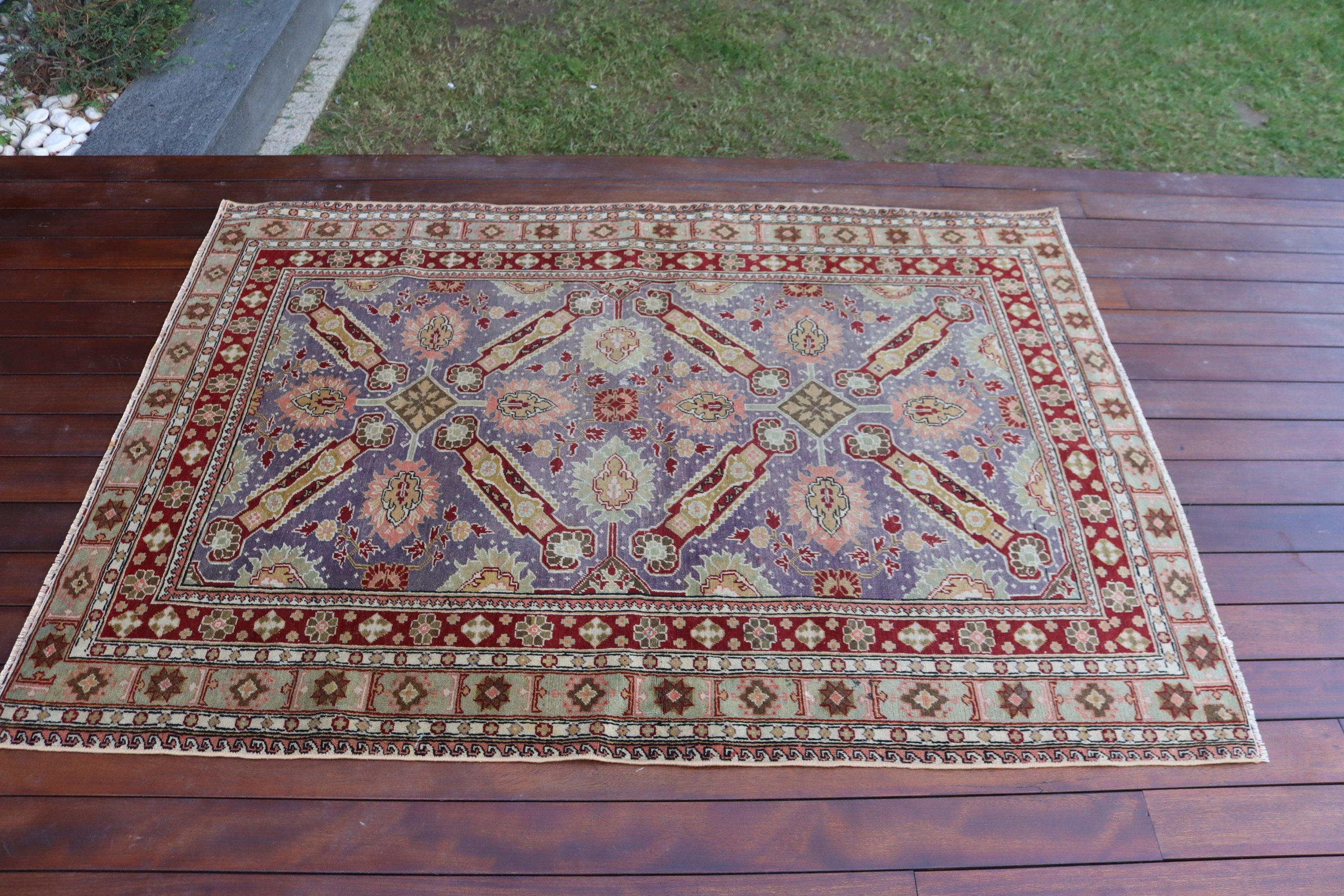 Türk Halıları, Boho Vurgulu Halı, Vintage Halılar, Mor Ev Dekorasyonu Halıları, Mutfak Halısı, Oryantal Halılar, Açıklama Halısı, 3,9x5,4 ft Vurgulu Halılar