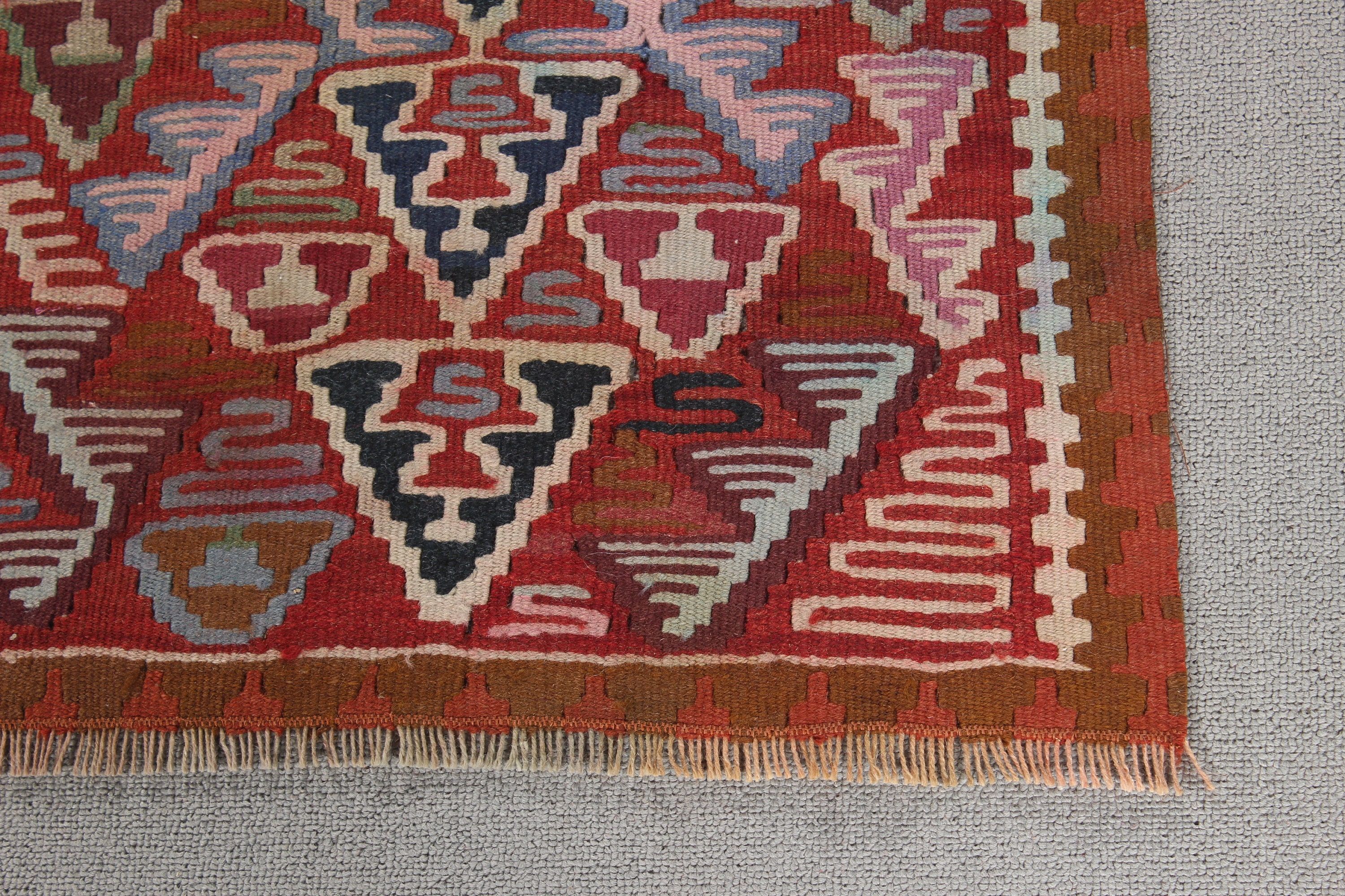 1.6x3.2 ft Small Rugs, Aztec Rug, Vintage Rug, Bath Rugs, Turkish Rugs, Small Boho Rug, Red Flatweave Rugs, Wool Rug, Flatweave Rug, Kilim