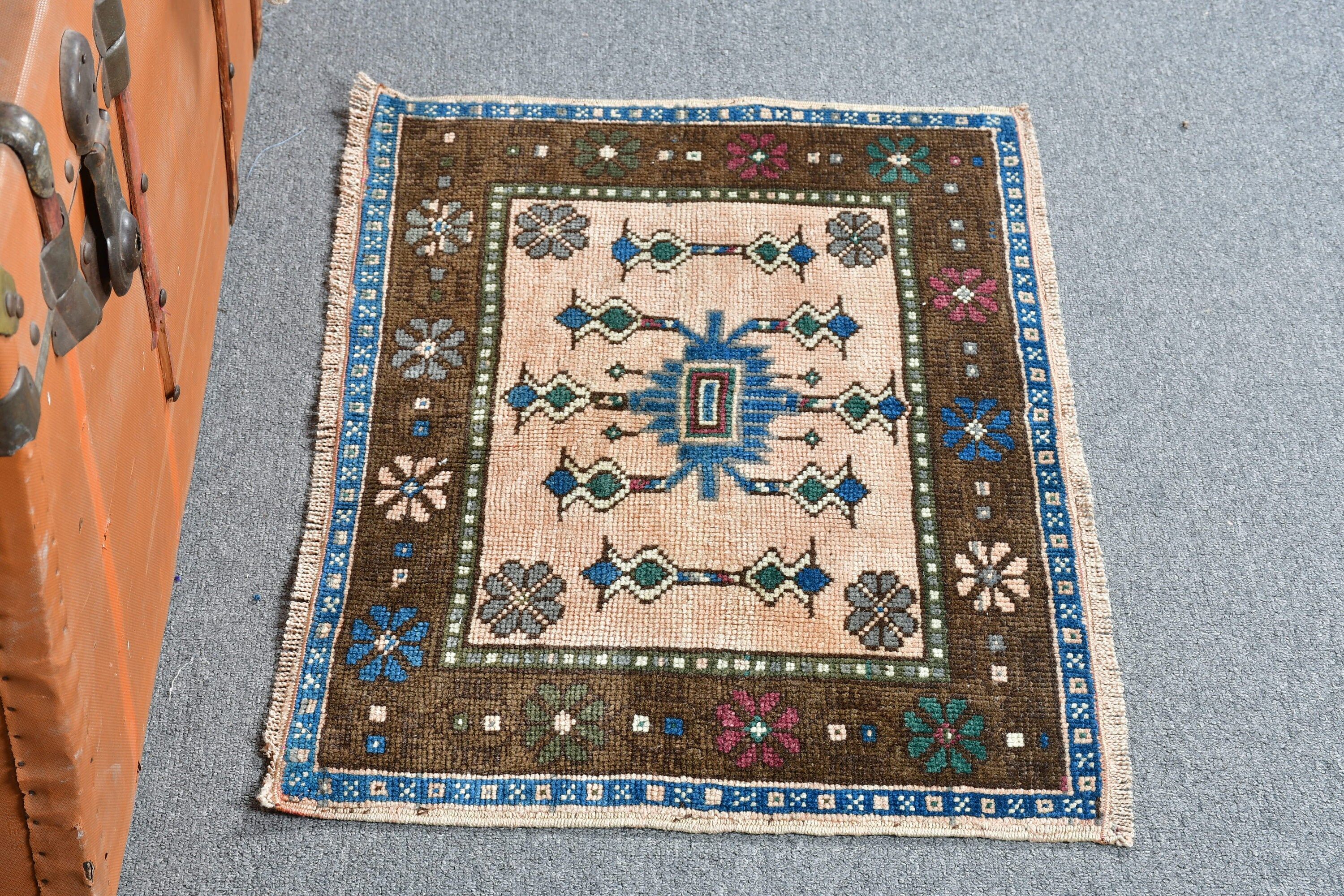 Vintage Halı, 1.6x2.4 ft Küçük Halı, Araba Paspas Halısı, Aztek Halıları, Çocuk Halıları, Oryantal Halılar, Kahverengi Fas Halıları, Türk Halıları