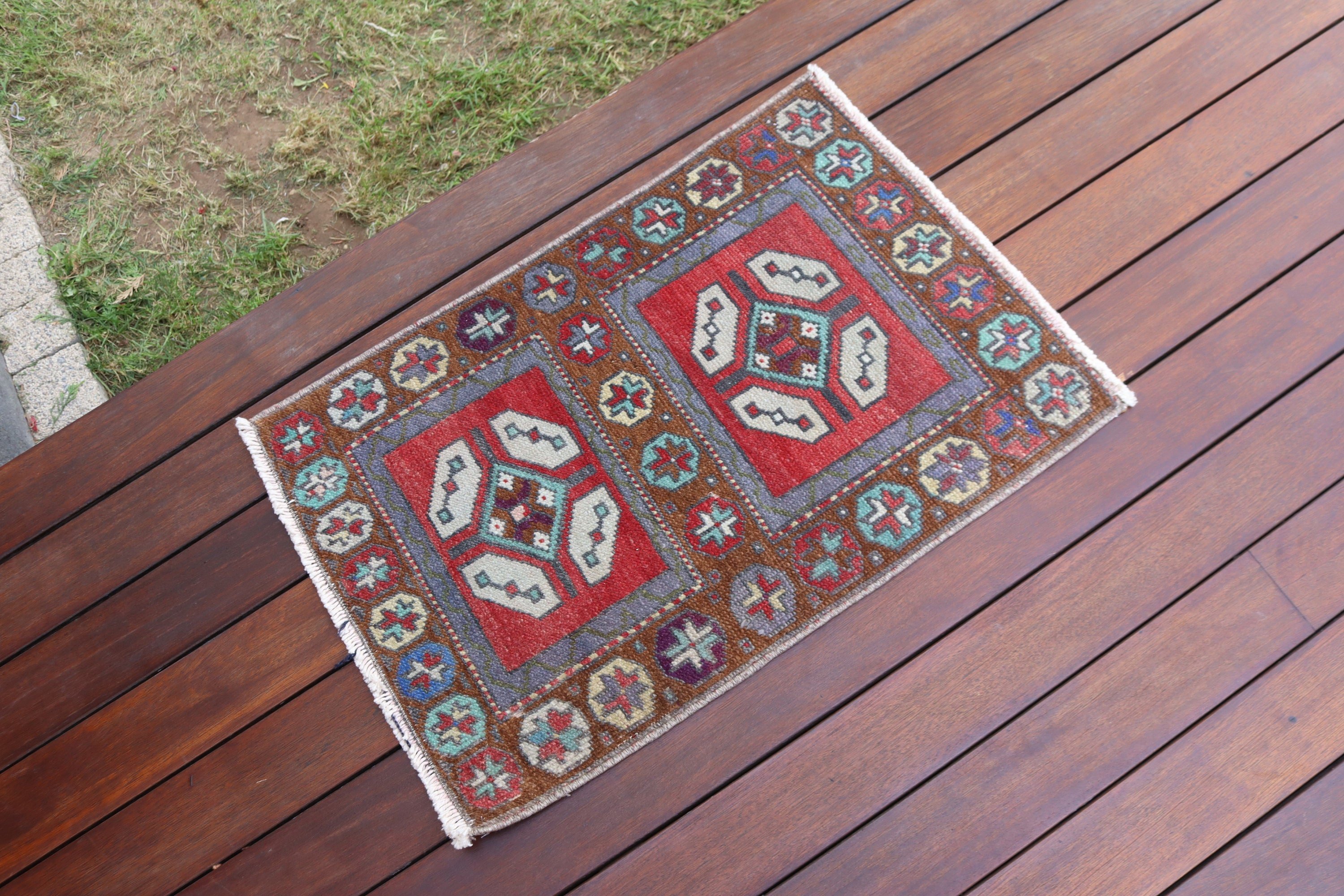 Kırmızı Ev Dekor Halısı, Vintage Halılar, Düz Dokuma Halı, Küçük Boho Halısı, Antika Halı, 1.5x2.3 ft Küçük Halılar, Türk Halıları, Küçük Alan Halısı