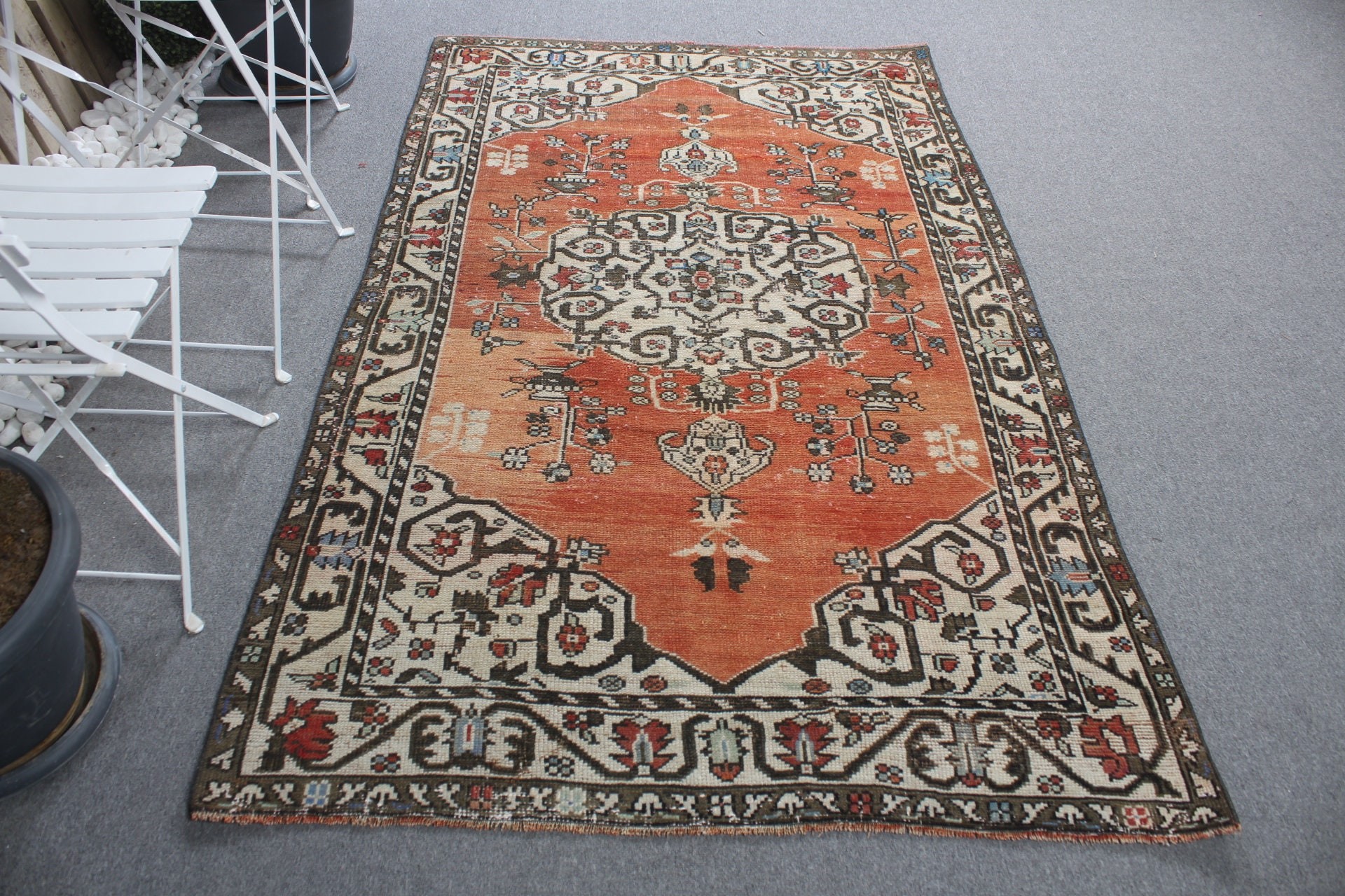 Antique Rugs, Red Antique Rug, Floor Rug, 4.3x6.9 ft Area Rugs, Vintage Rugs, Aztec Rug, Kitchen Rug, Rugs for Bedroom, Turkish Rug