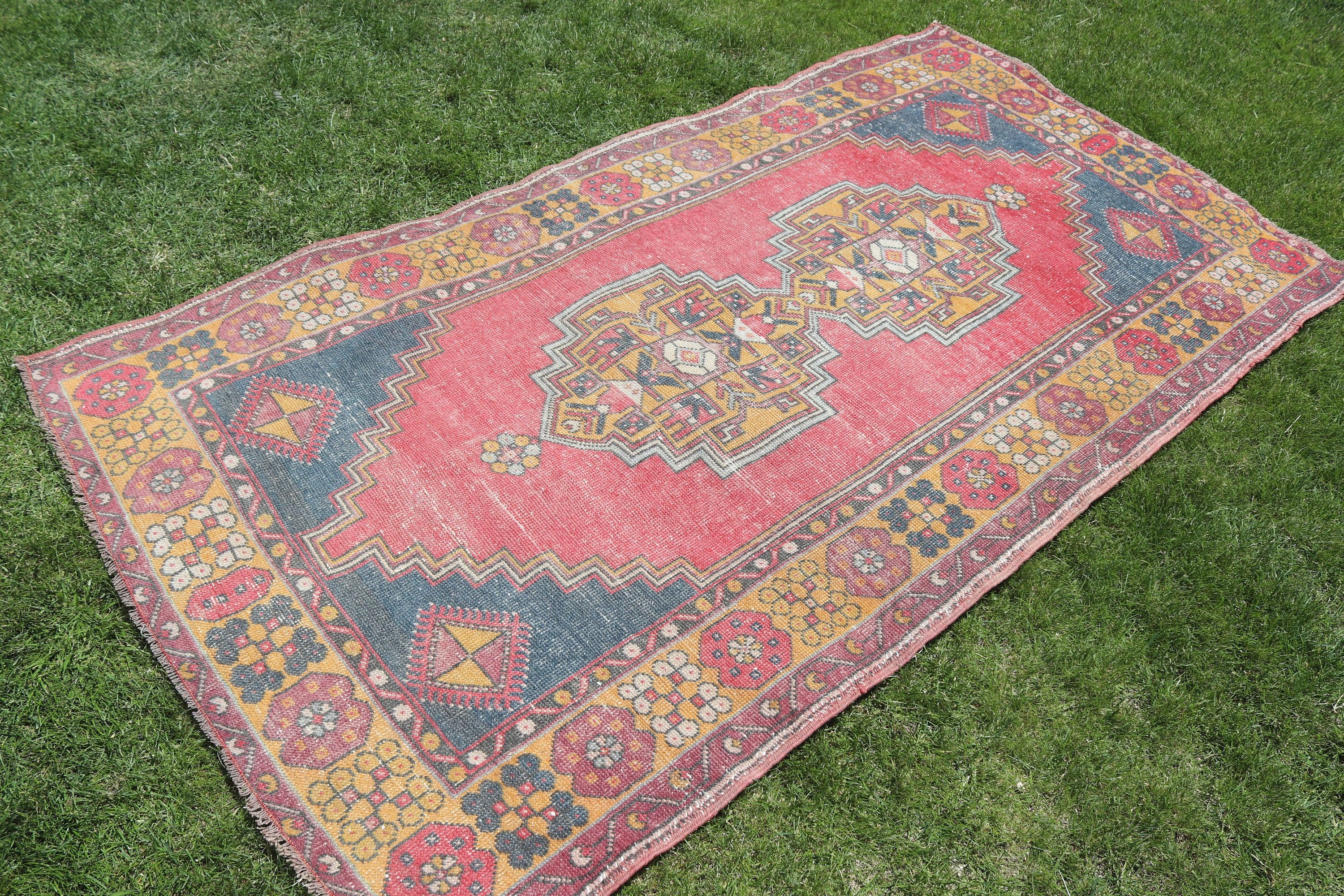 4x7.3 ft Area Rugs, Kitchen Rug, Turkish Rugs, Pink Oriental Rug, Vintage Area Rug, Rugs for Floor, Vintage Rug, Neutral Rugs, Indoor Rugs