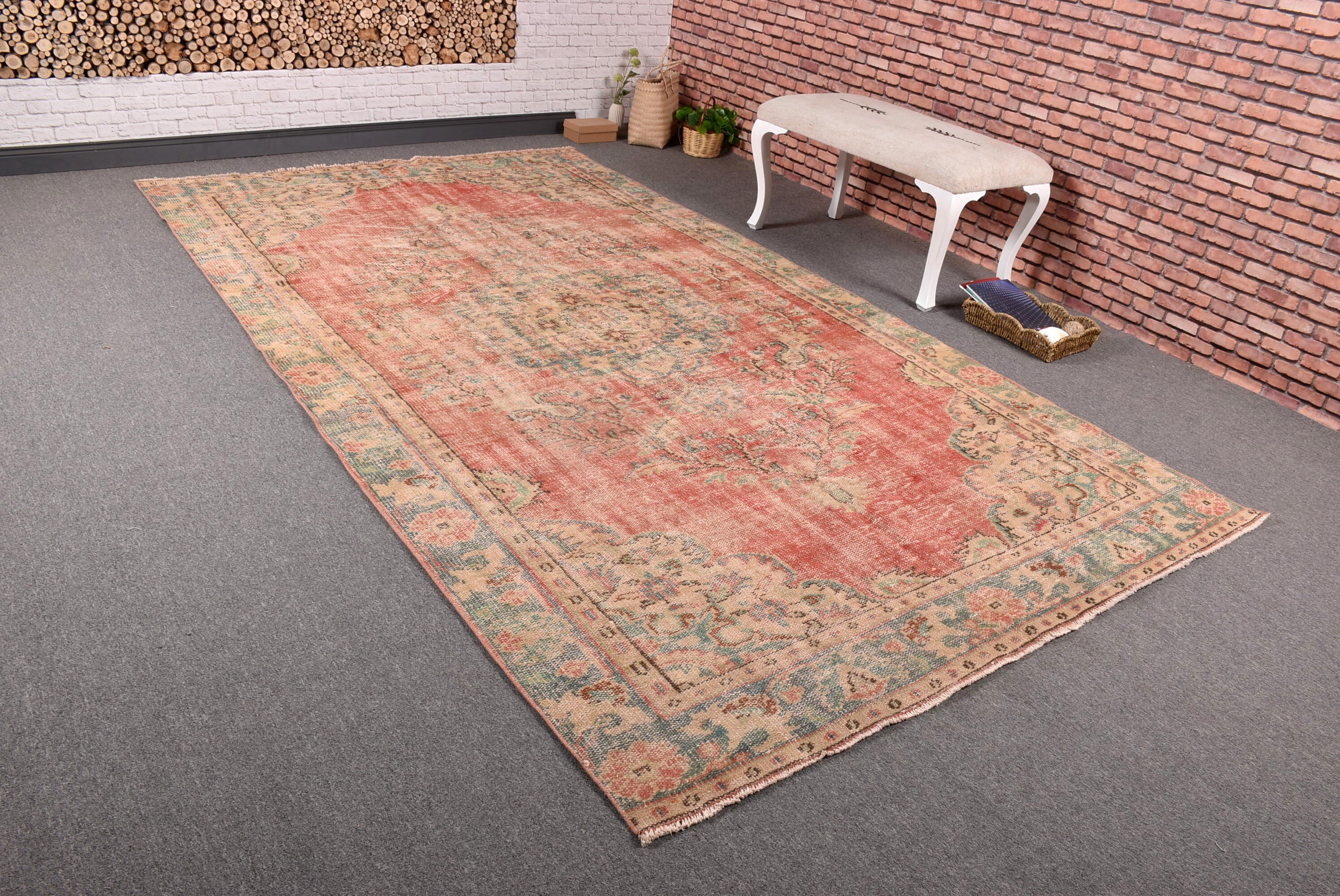 Salon Rugs, Large Boho Rug, Aesthetic Rugs, Turkish Rug, Oriental Rugs, Red Modern Rugs, Bedroom Rug, Vintage Rugs, 5.8x10.4 ft Large Rug